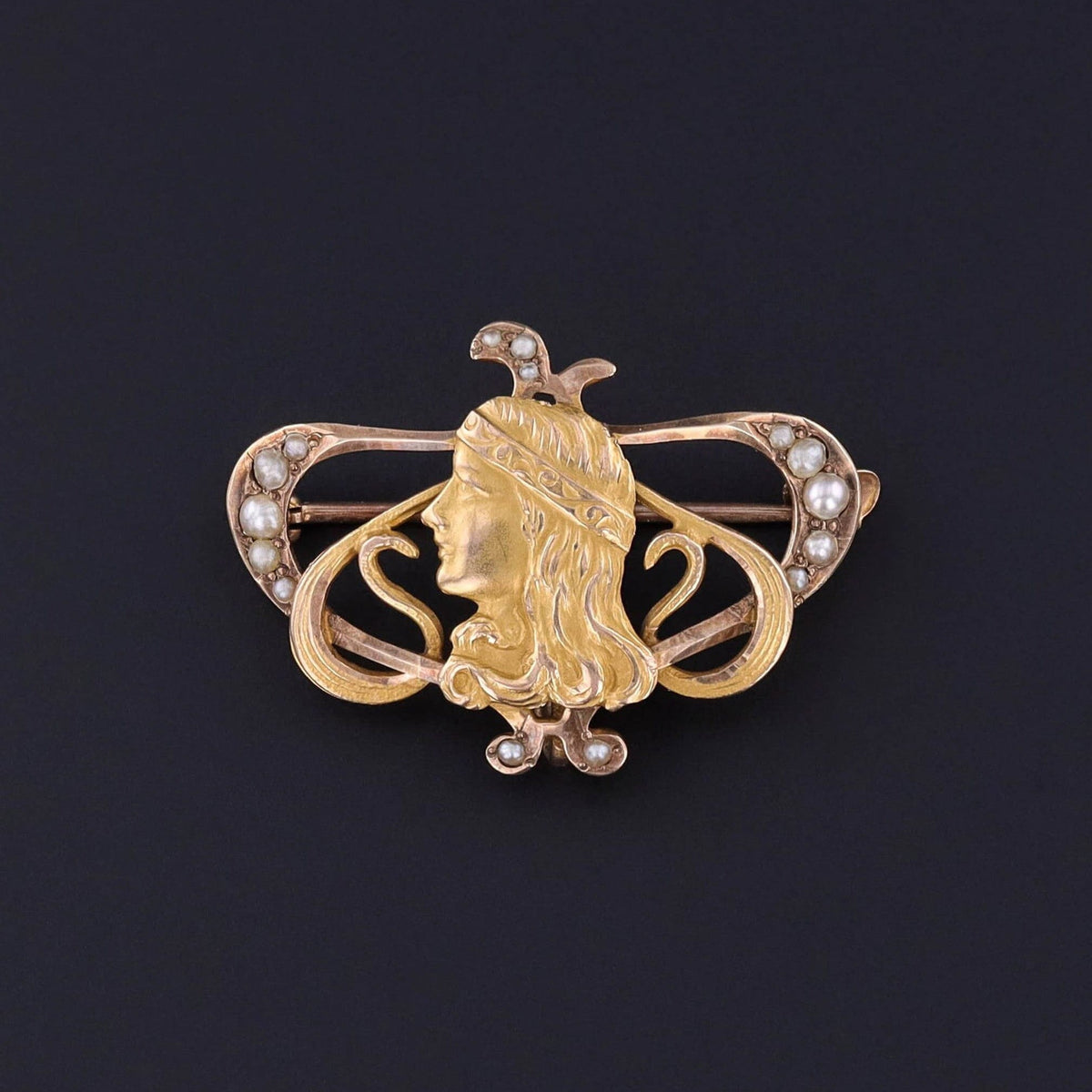RESERVED FOR M= Art Nouveau Brooch of 10k Gold - Trademark Antiques