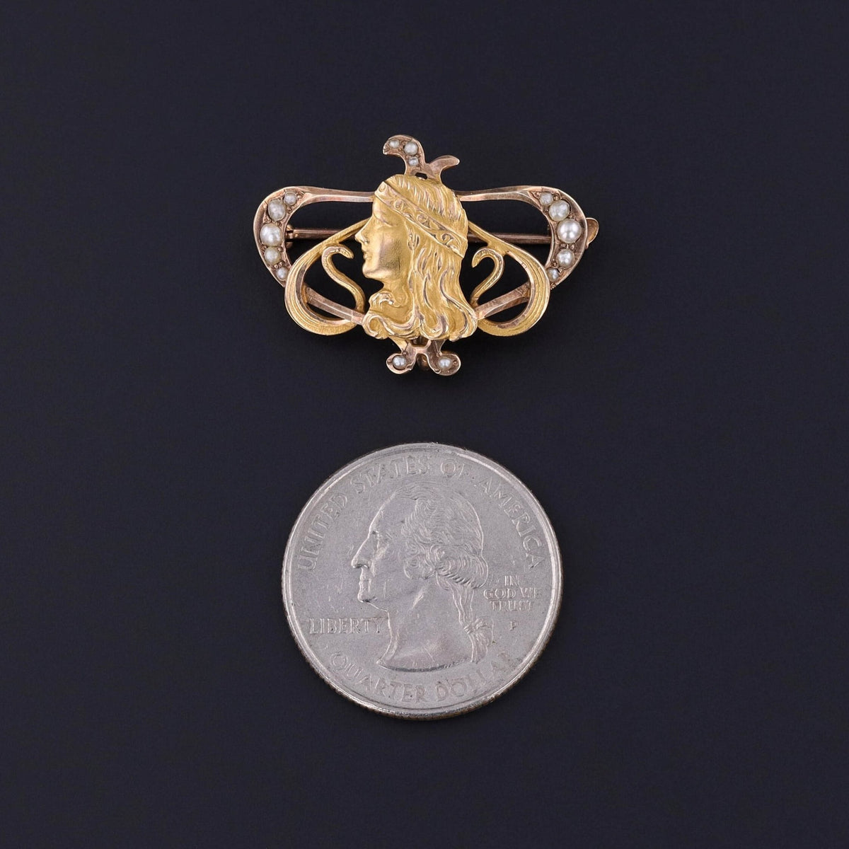 RESERVED FOR M= Art Nouveau Brooch of 10k Gold - Trademark Antiques