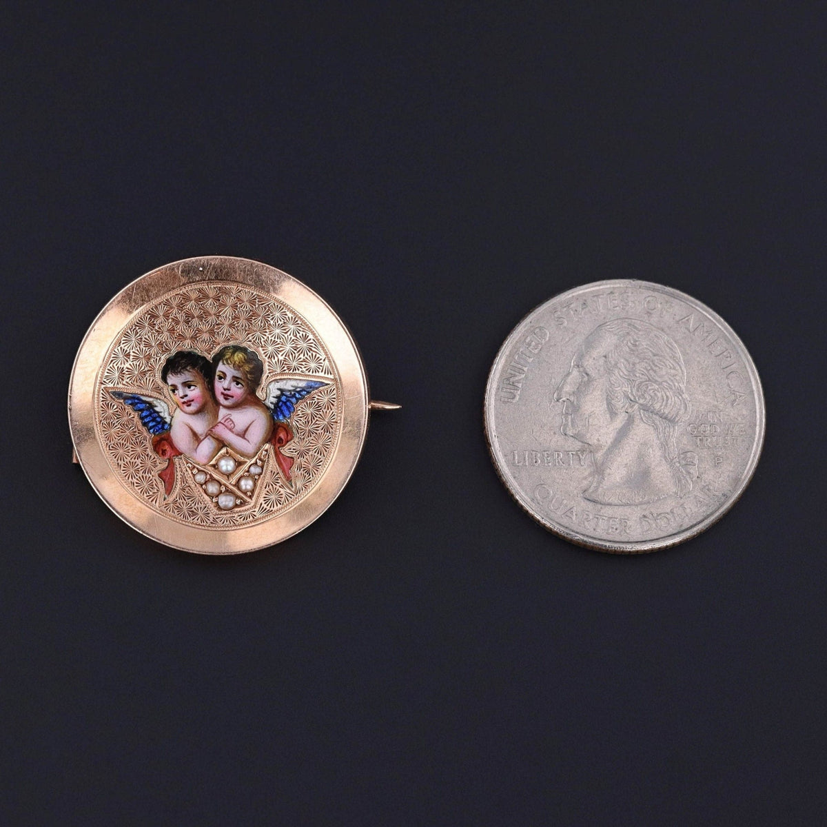 RESERVED for R. - Antique Enamel Cherub Brooch of 14k Gold - Trademark Antiques