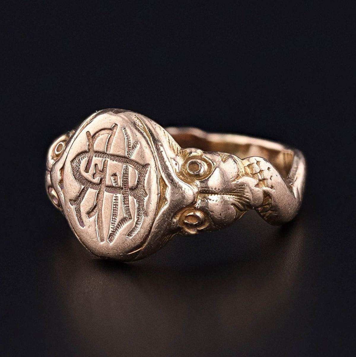 RESERVED for R - Antique Figural Signet Ring of 10k Gold - Trademark Antiques