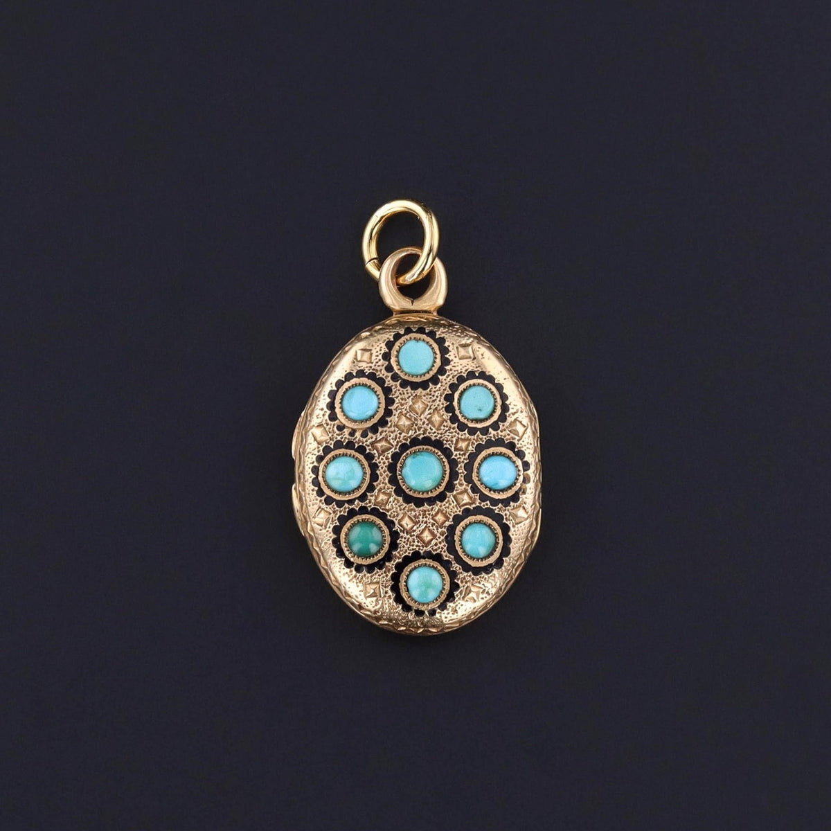 RESERVED for R - Antique French Turquoise &amp; Enamel Locket of 18k Gold - Trademark Antiques