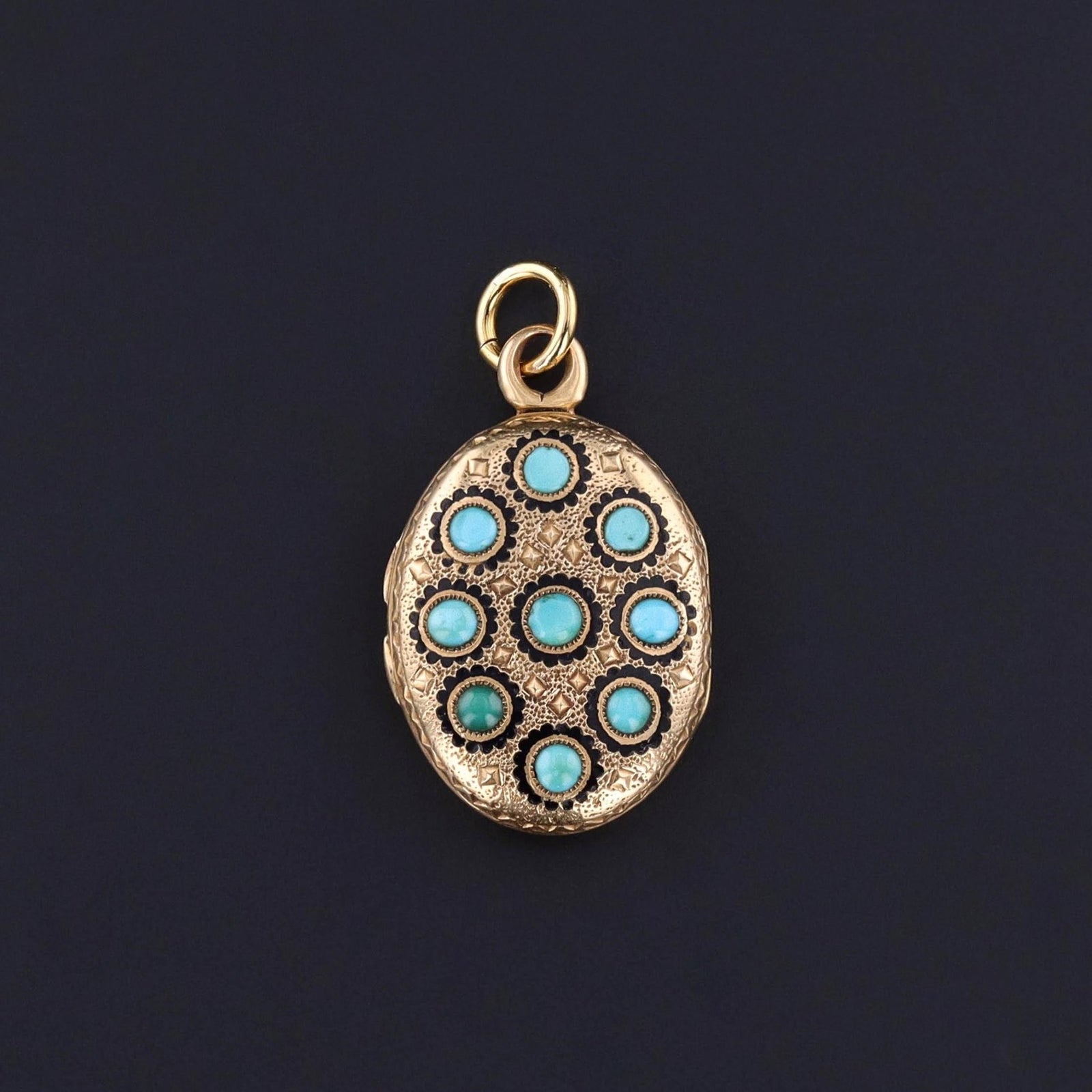 RESERVED for R - Antique French Turquoise & Enamel Locket of 18k Gold - Trademark Antiques