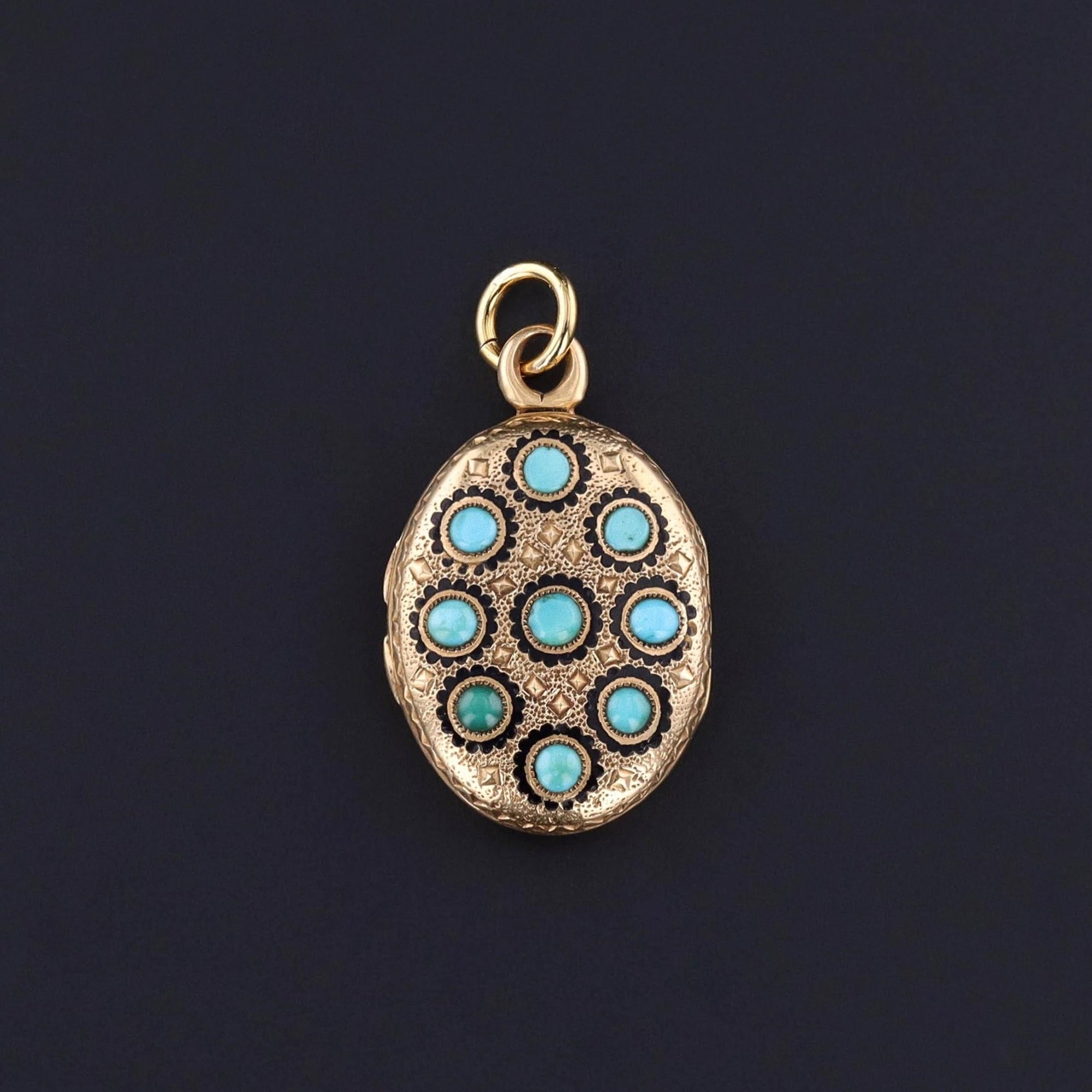 RESERVED for R - Antique French Turquoise & Enamel Locket of 18k Gold - Trademark Antiques