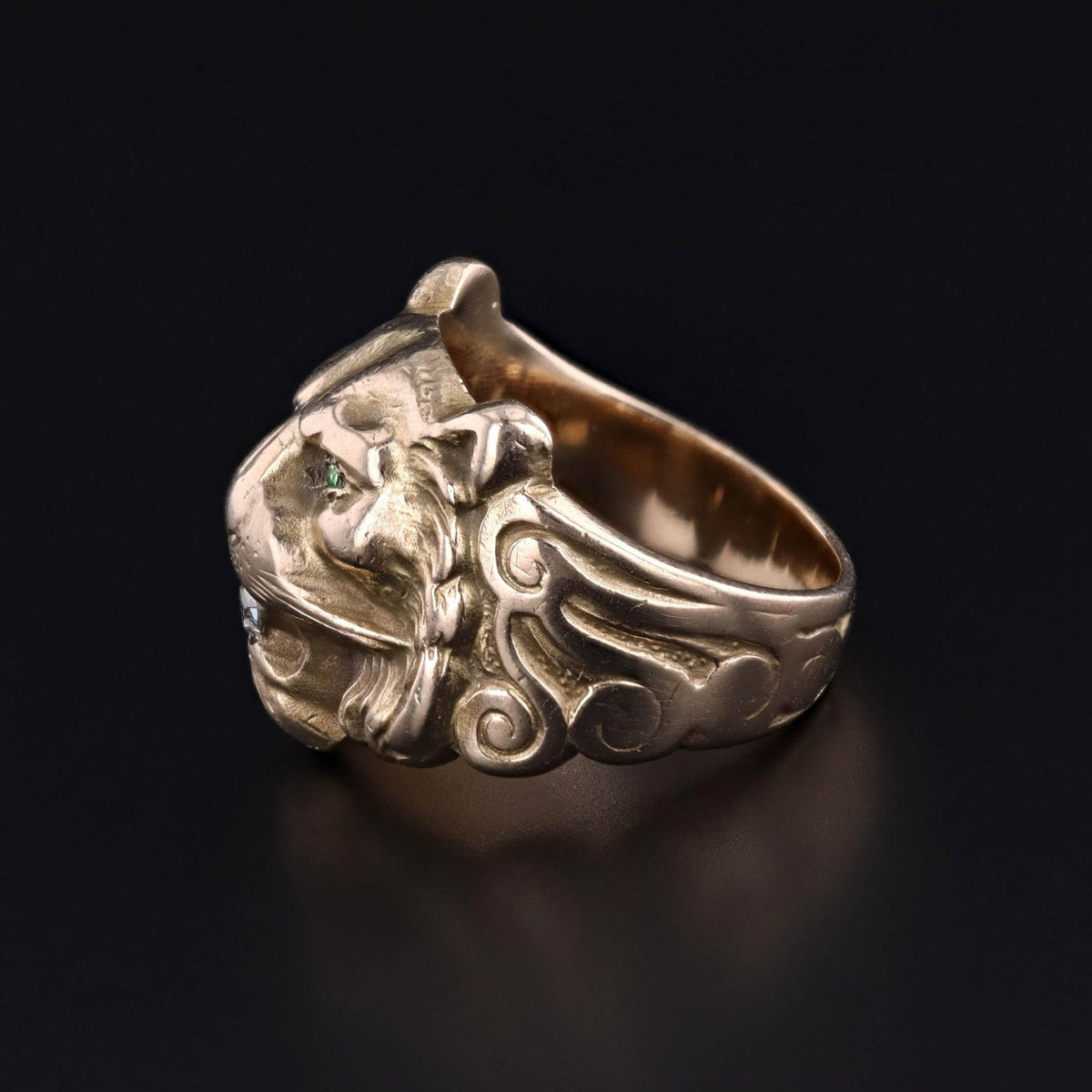 RESERVED for T - Antique Lion Ring of 10k Gold - Trademark Antiques