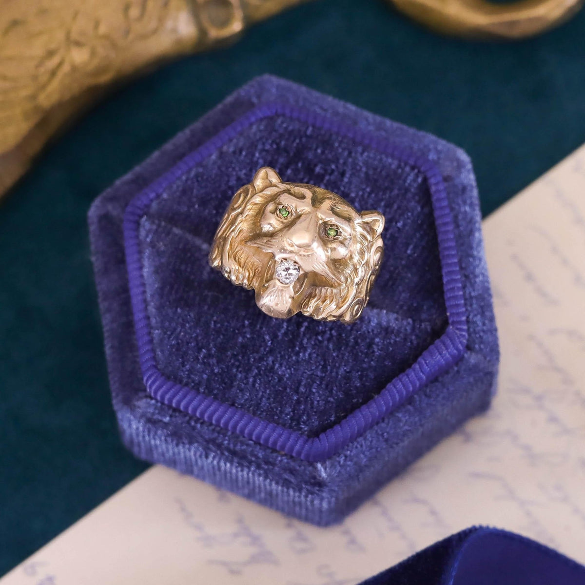 RESERVED for T - Antique Lion Ring of 10k Gold - Trademark Antiques