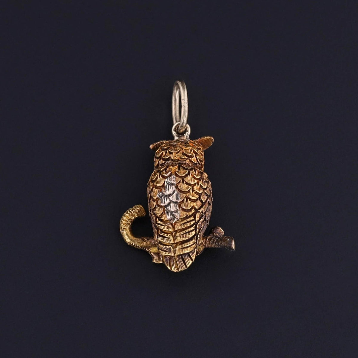 RESERVED for Z - Antique Owl Charm of 14k Gold - Trademark Antiques
