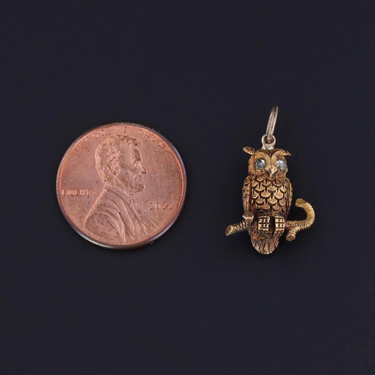 RESERVED for Z - Antique Owl Charm of 14k Gold - Trademark Antiques