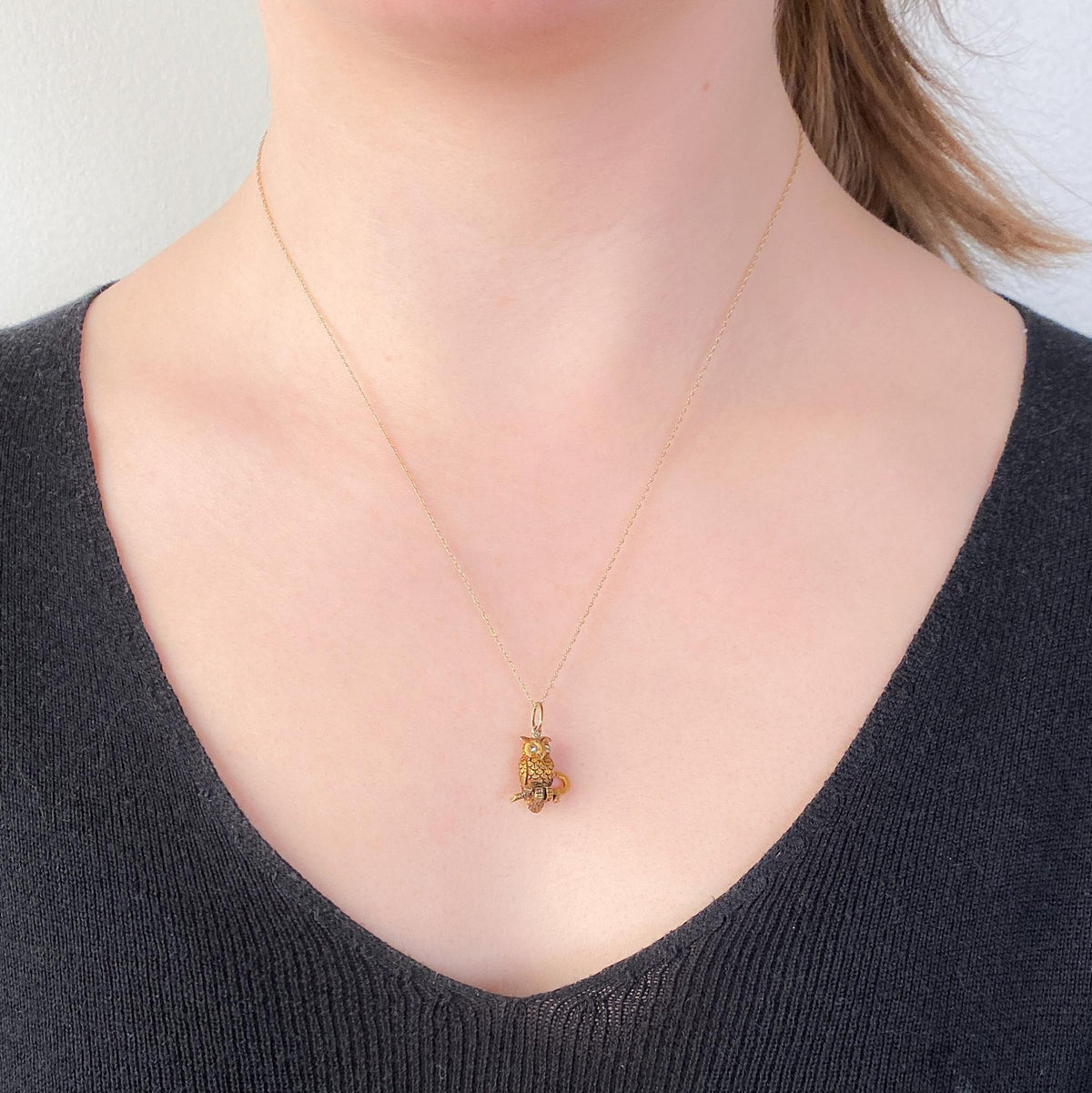 RESERVED for Z - Antique Owl Charm of 14k Gold - Trademark Antiques