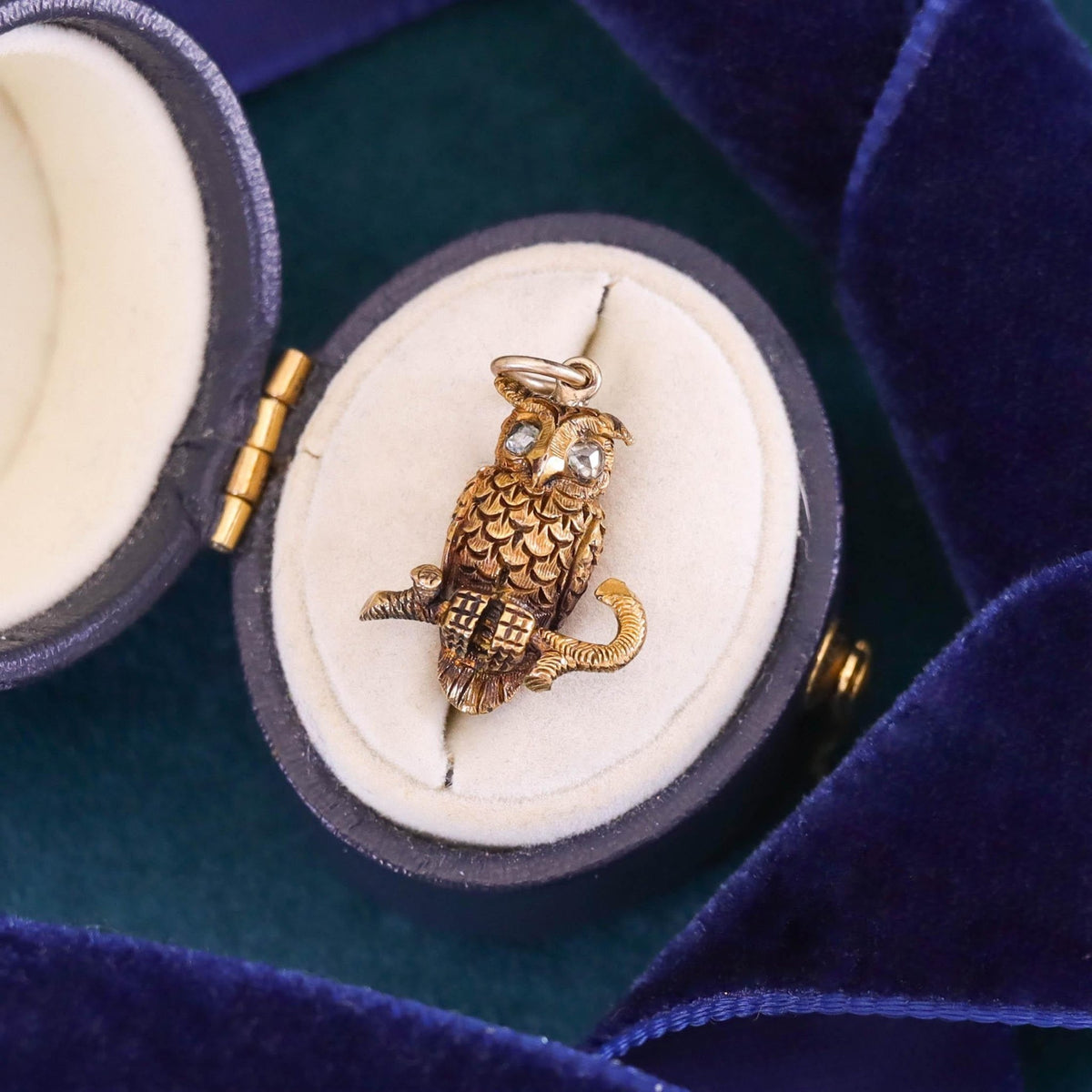 RESERVED for Z - Antique Owl Charm of 14k Gold - Trademark Antiques