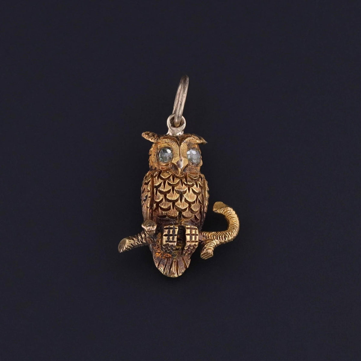 RESERVED for Z - Antique Owl Charm of 14k Gold - Trademark Antiques