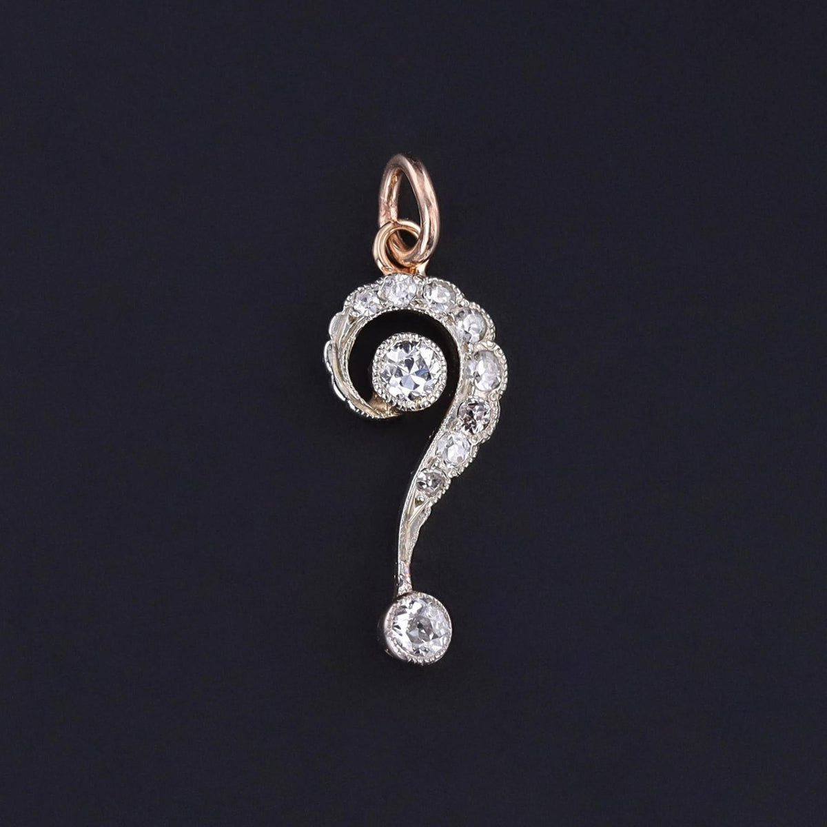 RESERVED for Z. Antique Questions Mark Charm of Diamond and 14k Gold - Trademark Antiques