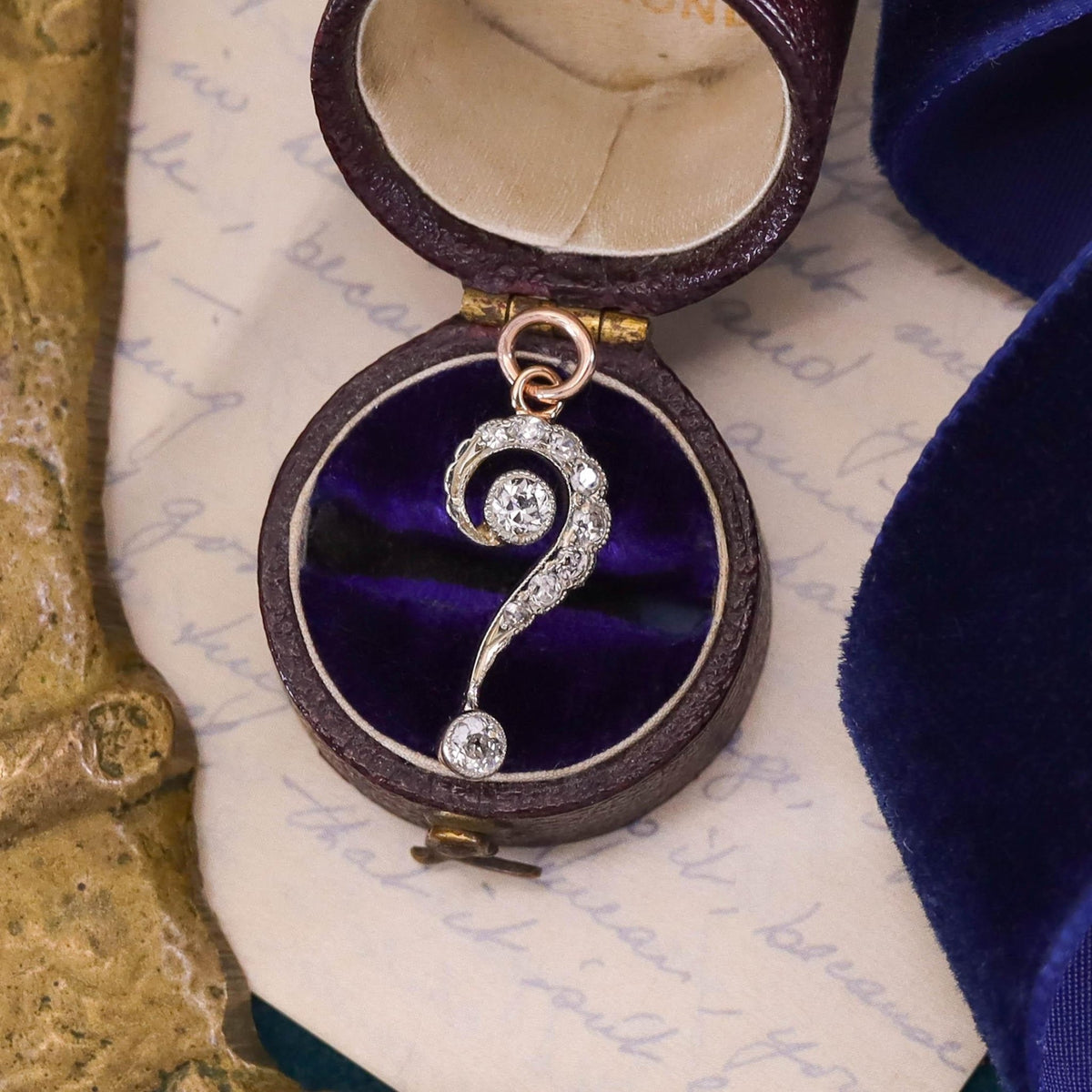 RESERVED for Z. Antique Questions Mark Charm of Diamond and 14k Gold - Trademark Antiques