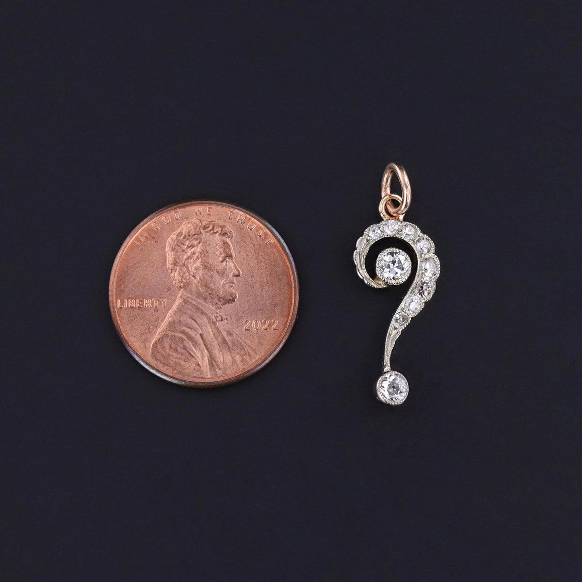 RESERVED for Z. Antique Questions Mark Charm of Diamond and 14k Gold - Trademark Antiques