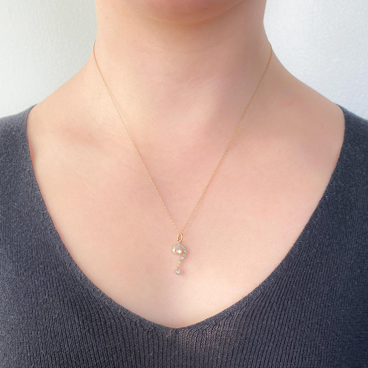 RESERVED for Z. Antique Questions Mark Charm of Diamond and 14k Gold - Trademark Antiques