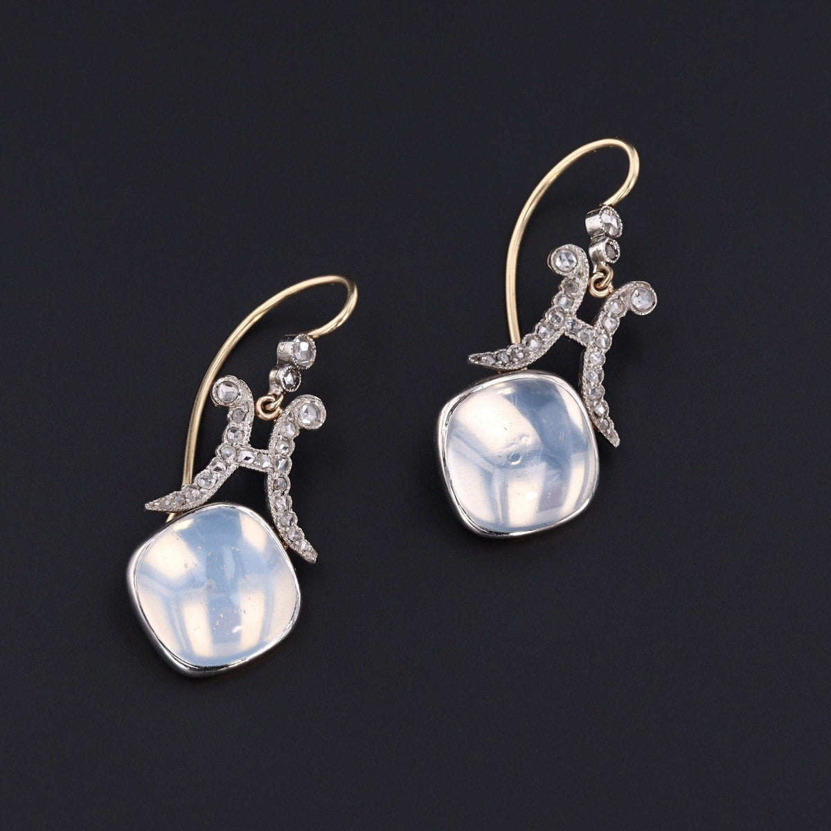 RESERVED - Vintage Moonstone and Diamond Conversion Earrings - Trademark Antiques