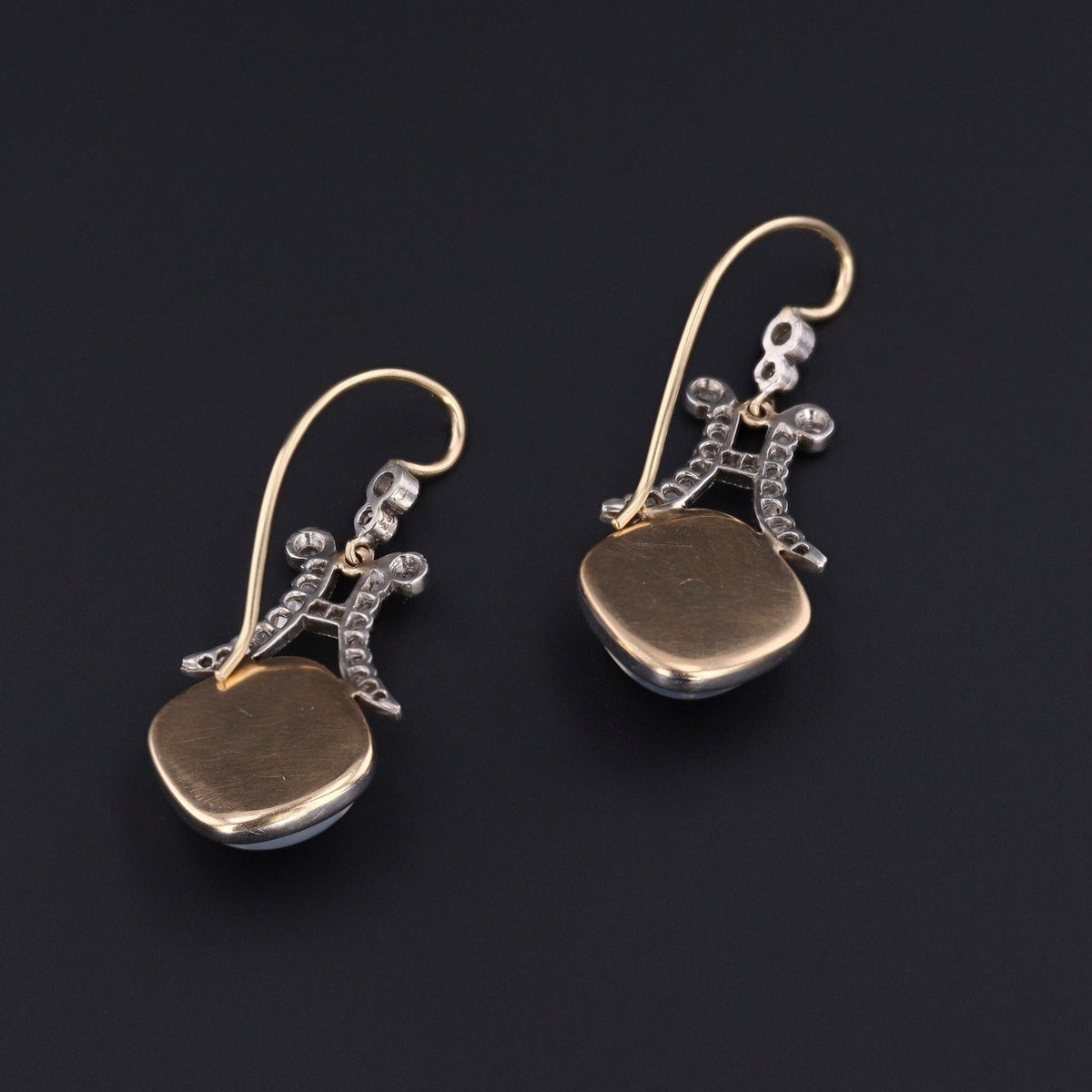 RESERVED - Vintage Moonstone and Diamond Conversion Earrings - Trademark Antiques