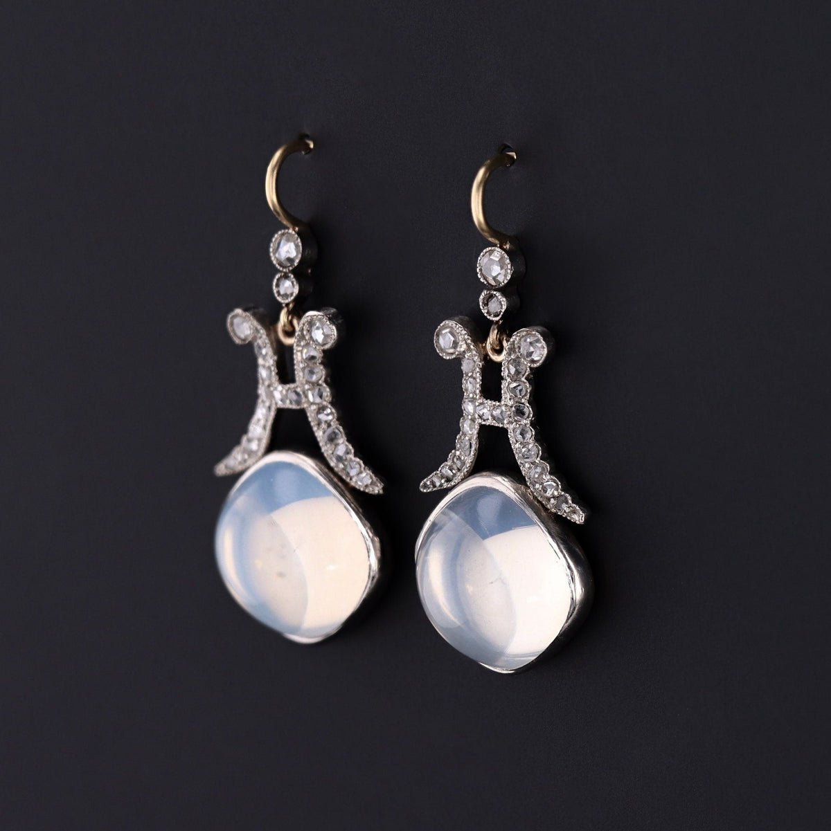 RESERVED - Vintage Moonstone and Diamond Conversion Earrings - Trademark Antiques