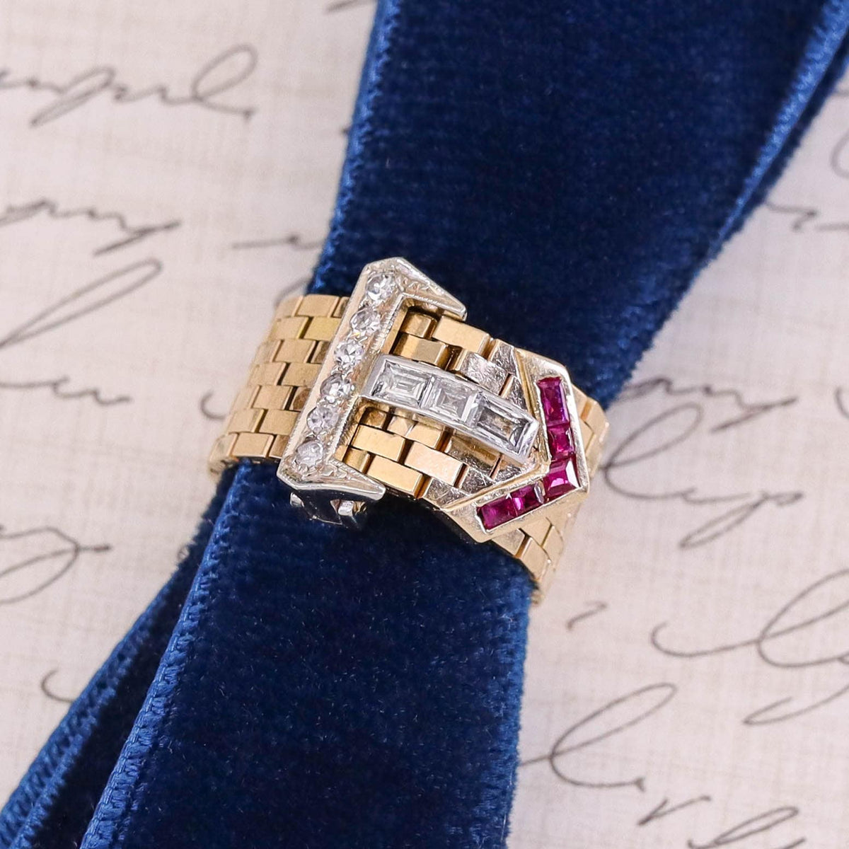 Retro Buckle Ring of 14k Gold - Trademark Antiques