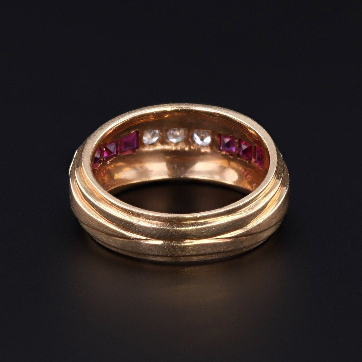 Retro Ruby and Diamond Band of 14k Gold - Trademark Antiques
