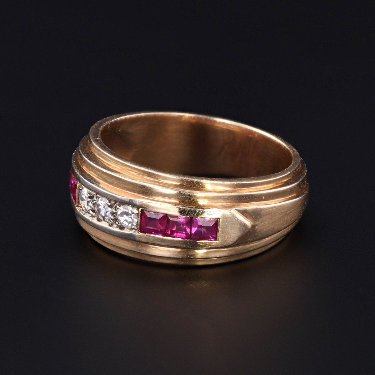 Retro Ruby and Diamond Band of 14k Gold - Trademark Antiques