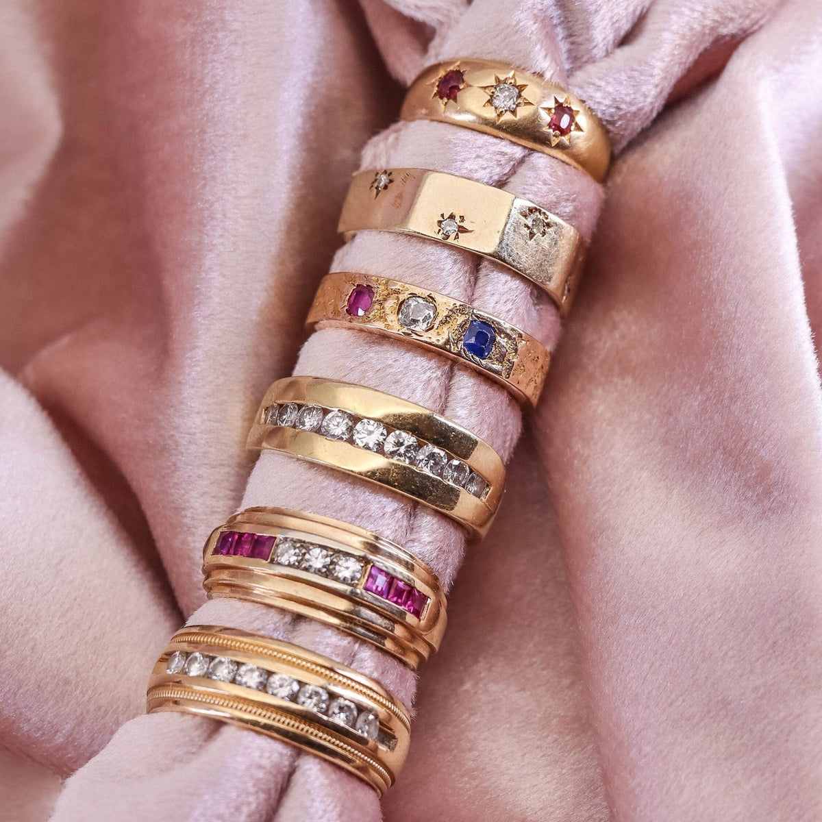 Retro Ruby and Diamond Band of 14k Gold - Trademark Antiques