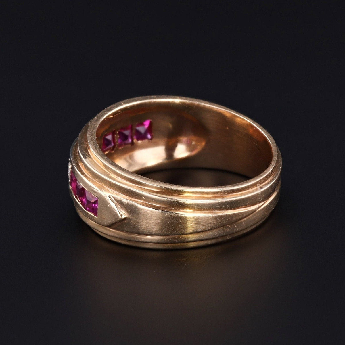Retro Ruby and Diamond Band of 14k Gold - Trademark Antiques