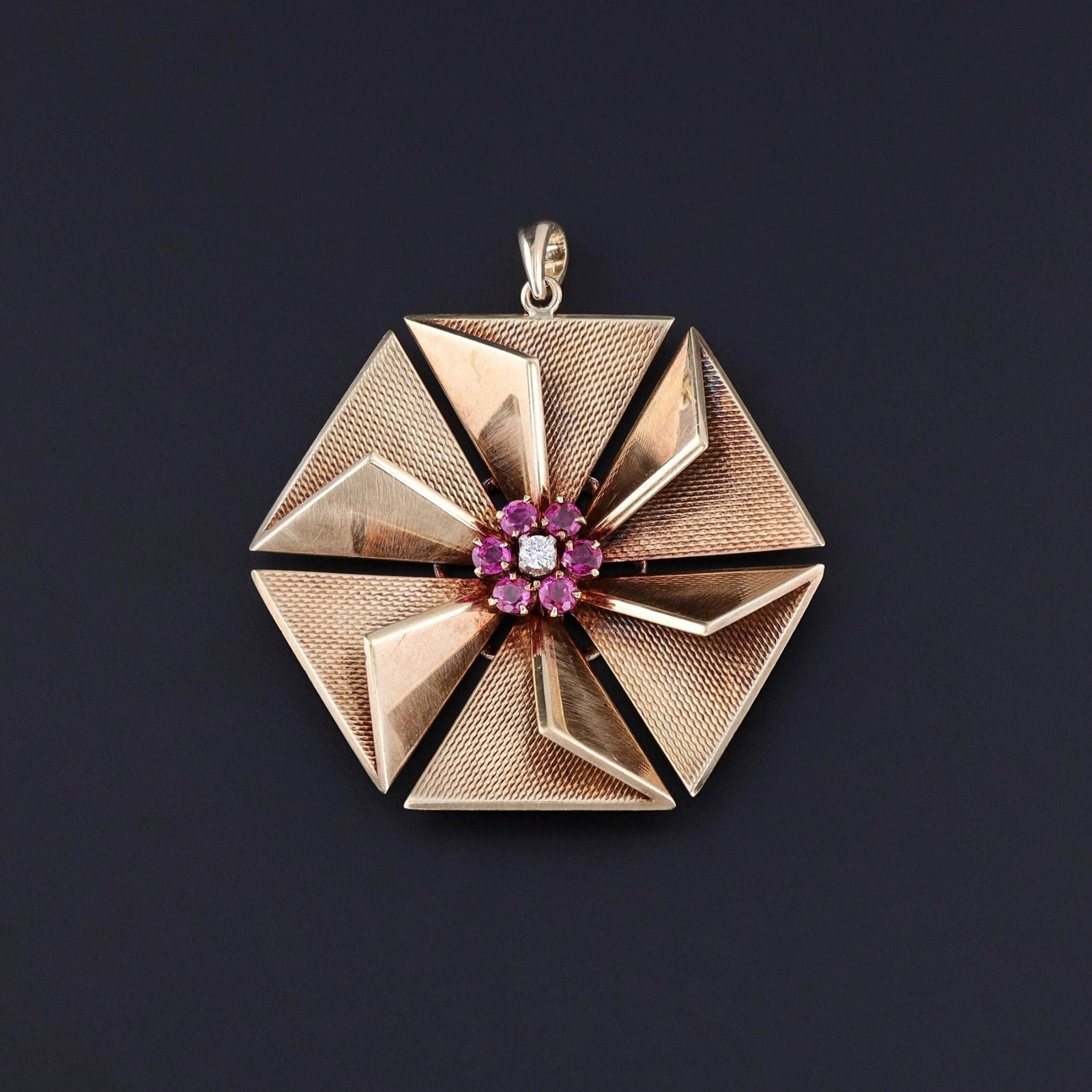 Retro Ruby & Diamond Pendant of 14k Gold - Trademark Antiques