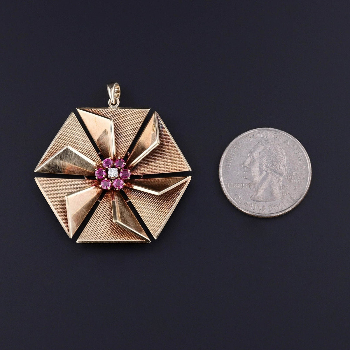 Retro Ruby &amp; Diamond Pendant of 14k Gold - Trademark Antiques
