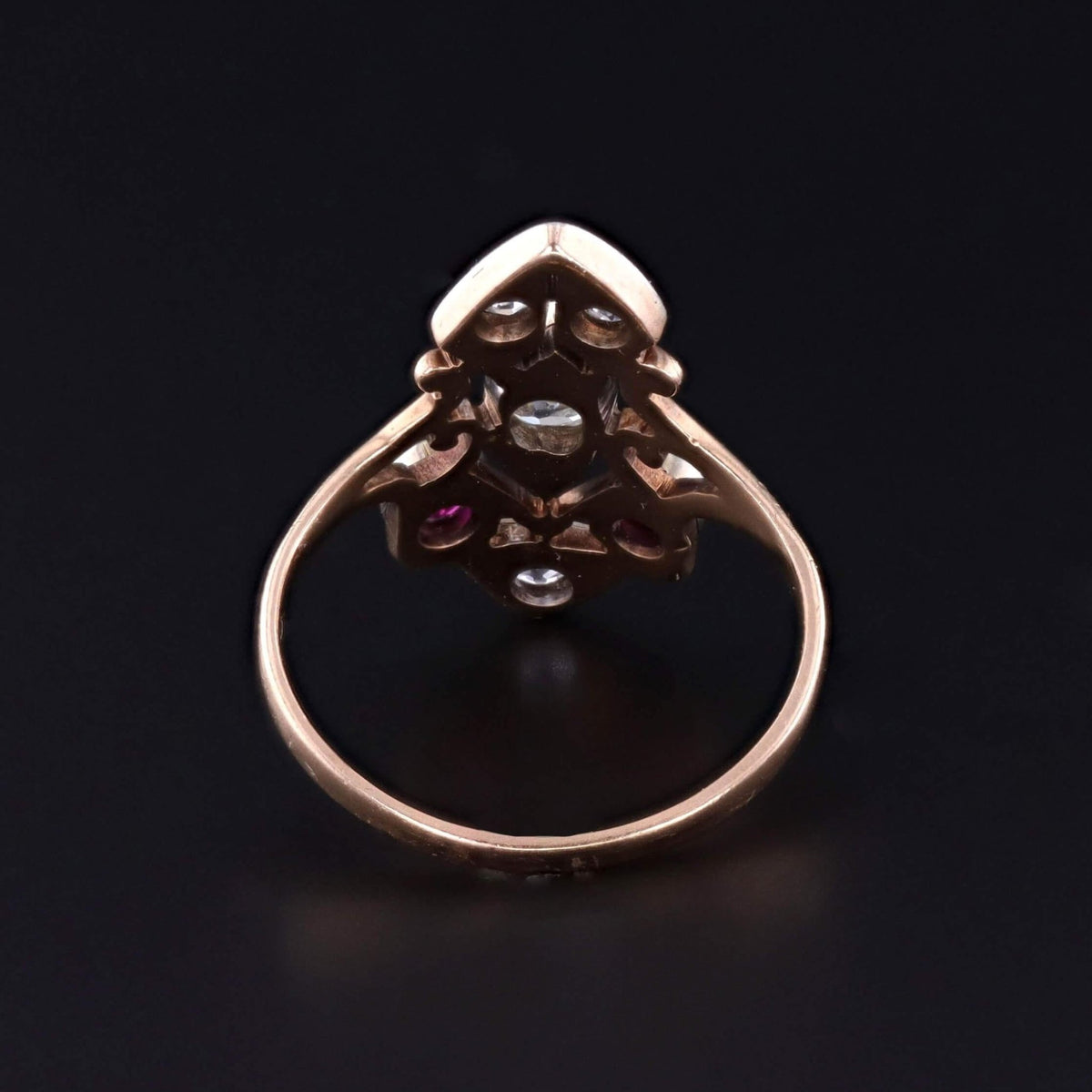 Retro Synthetic Ruby and Diamond Ring of 10k Gold - Trademark Antiques