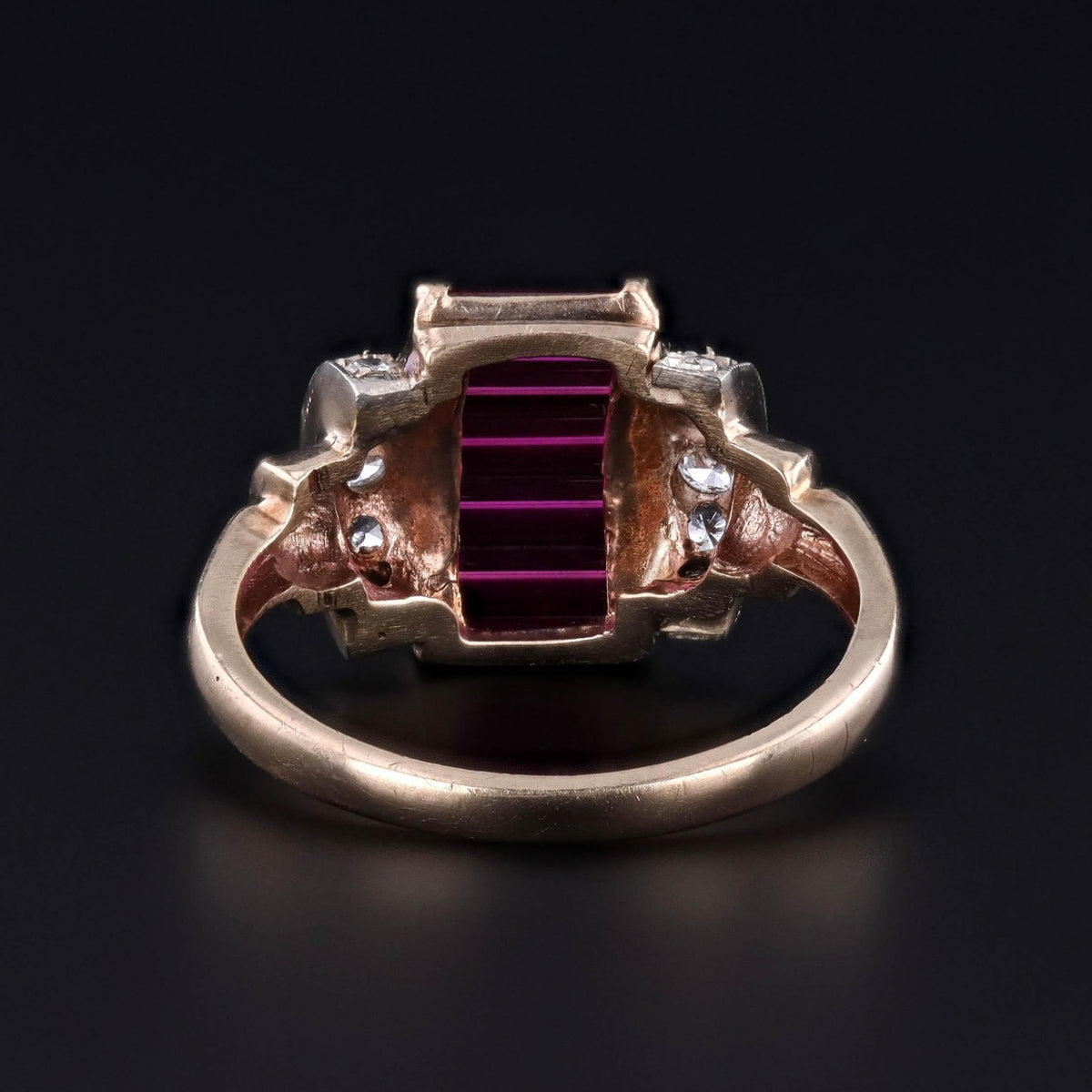 Retro Synthetic Ruby and Diamond Ring of 10k Gold - Trademark Antiques
