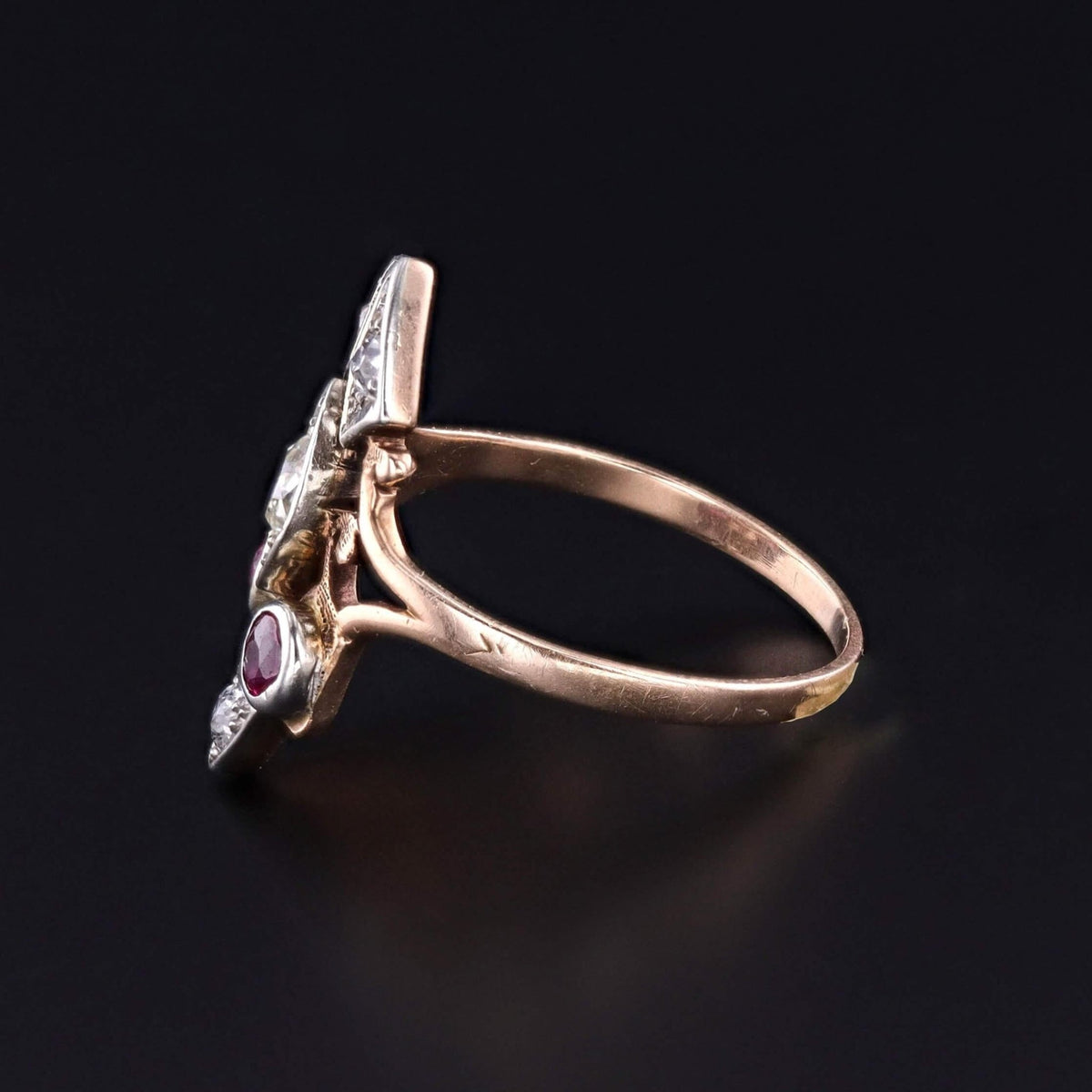 Retro Synthetic Ruby and Diamond Ring of 10k Gold - Trademark Antiques