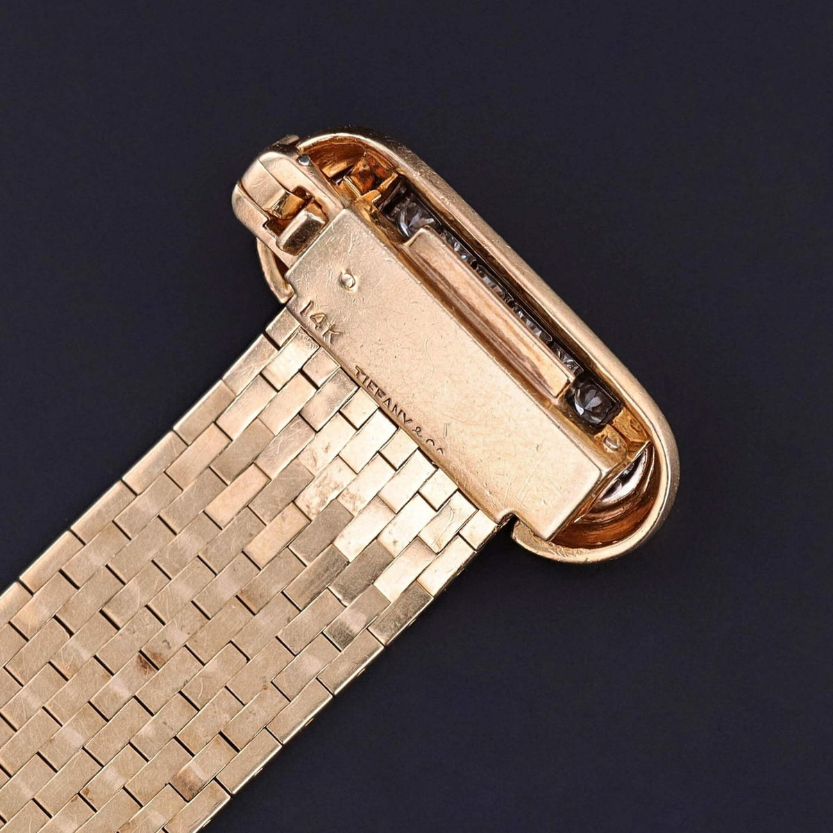 Retro Vintage Tiffany Belt &amp; Buckle Bracelet of 14k Gold Sapphire and Diamond - Trademark Antiques