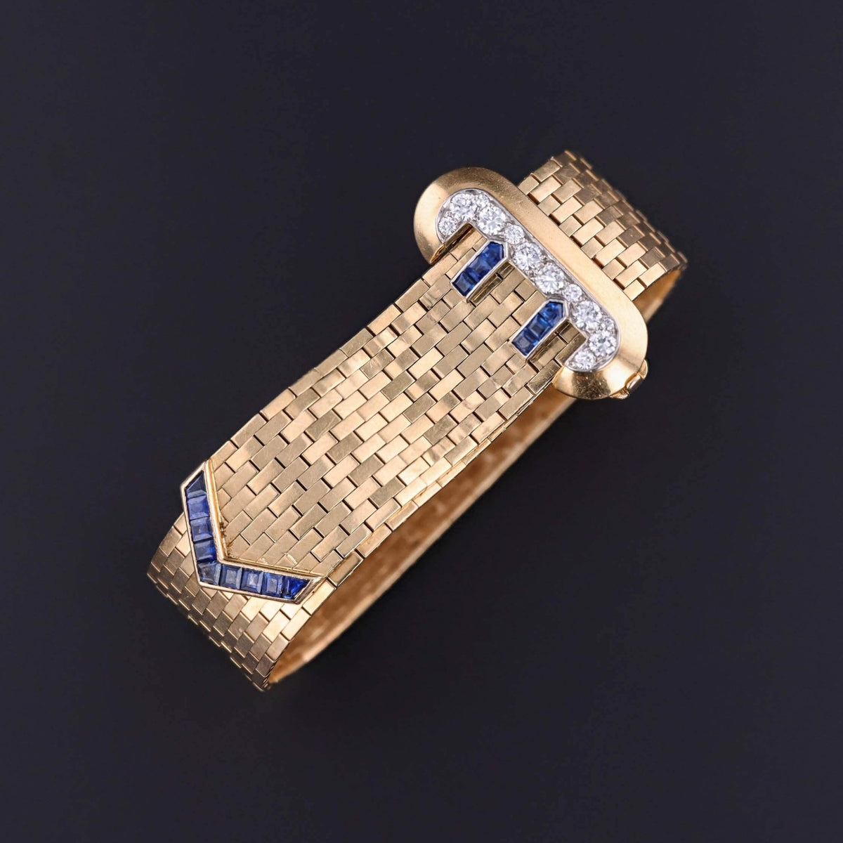 Retro Vintage Tiffany Belt &amp; Buckle Bracelet of 14k Gold Sapphire and Diamond - Trademark Antiques
