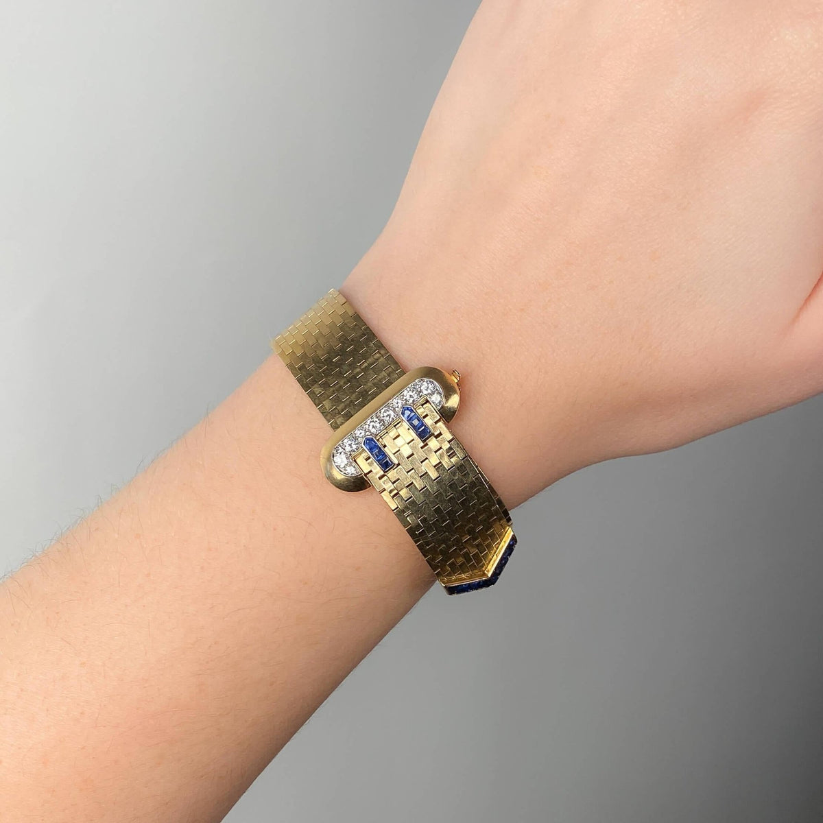 Retro Vintage Tiffany Belt &amp; Buckle Bracelet of 14k Gold Sapphire and Diamond - Trademark Antiques