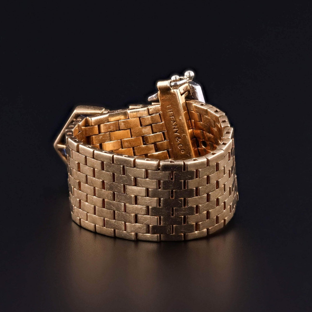 Retro Vintage Tiffany Belt &amp; Buckle Ring of 14k Gold Sapphire and Diamond - Trademark Antiques