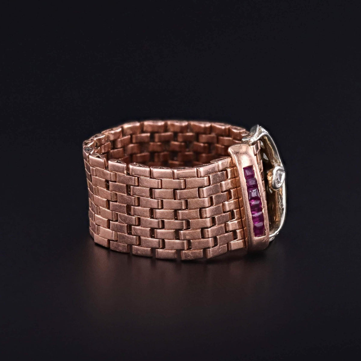 Retro Woven Buckle Ring of 14k Gold Rose Gold - Trademark Antiques