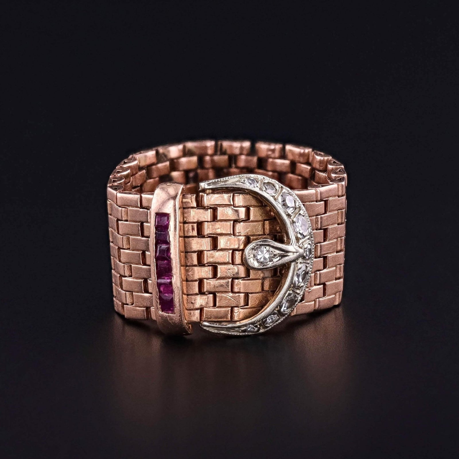 Retro Woven Buckle Ring of 14k Gold Rose Gold - Trademark Antiques