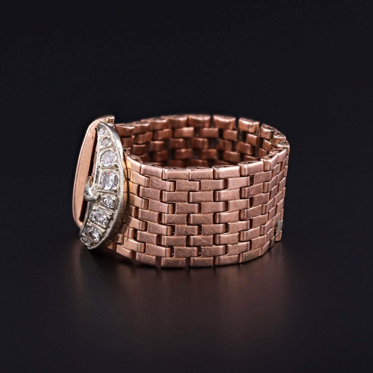 Retro Woven Buckle Ring of 14k Gold Rose Gold - Trademark Antiques