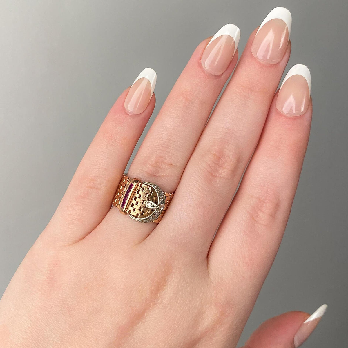 Retro Woven Buckle Ring of 14k Gold Rose Gold - Trademark Antiques