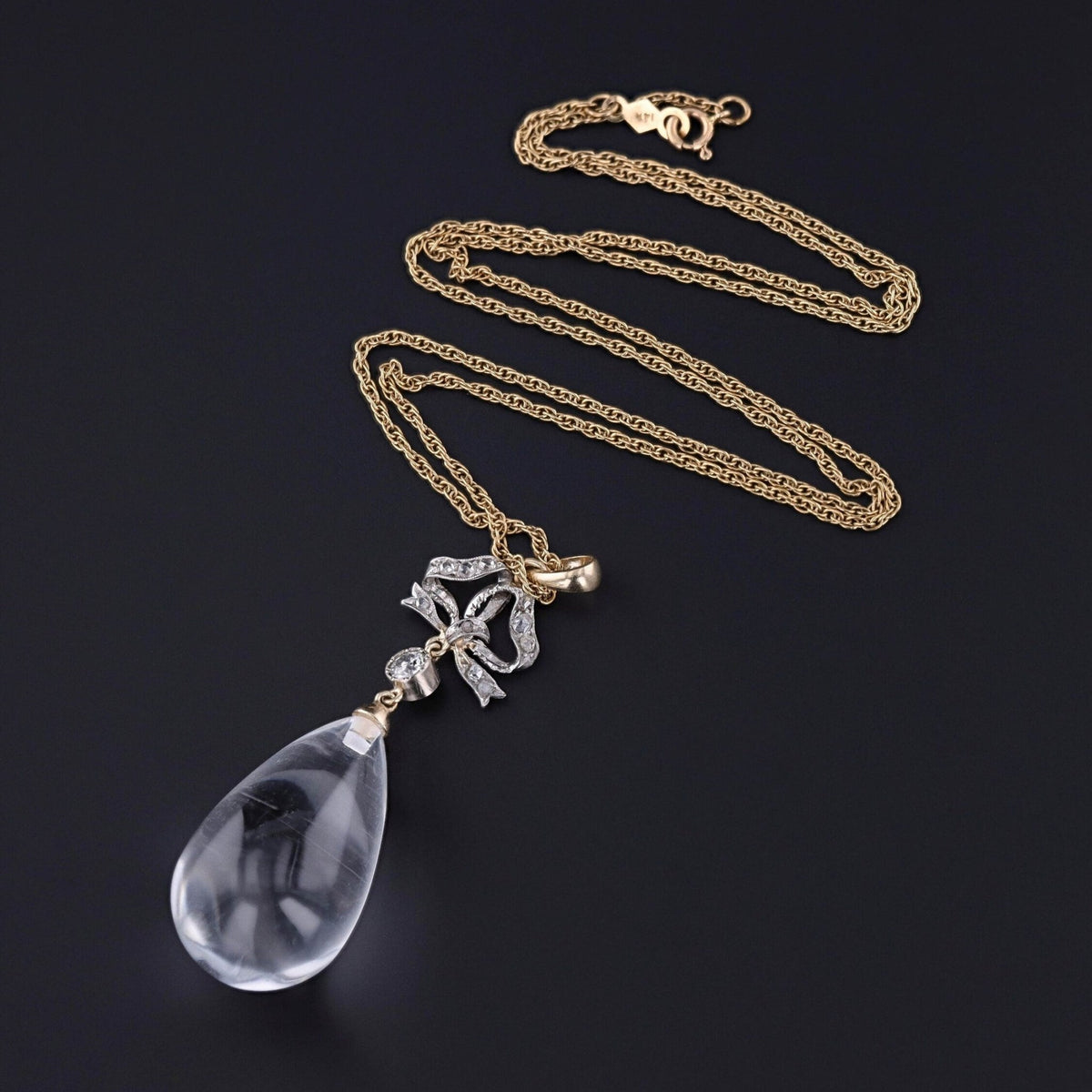 Rock Crystal and Diamond Pendant of 14k Gold - Trademark Antiques