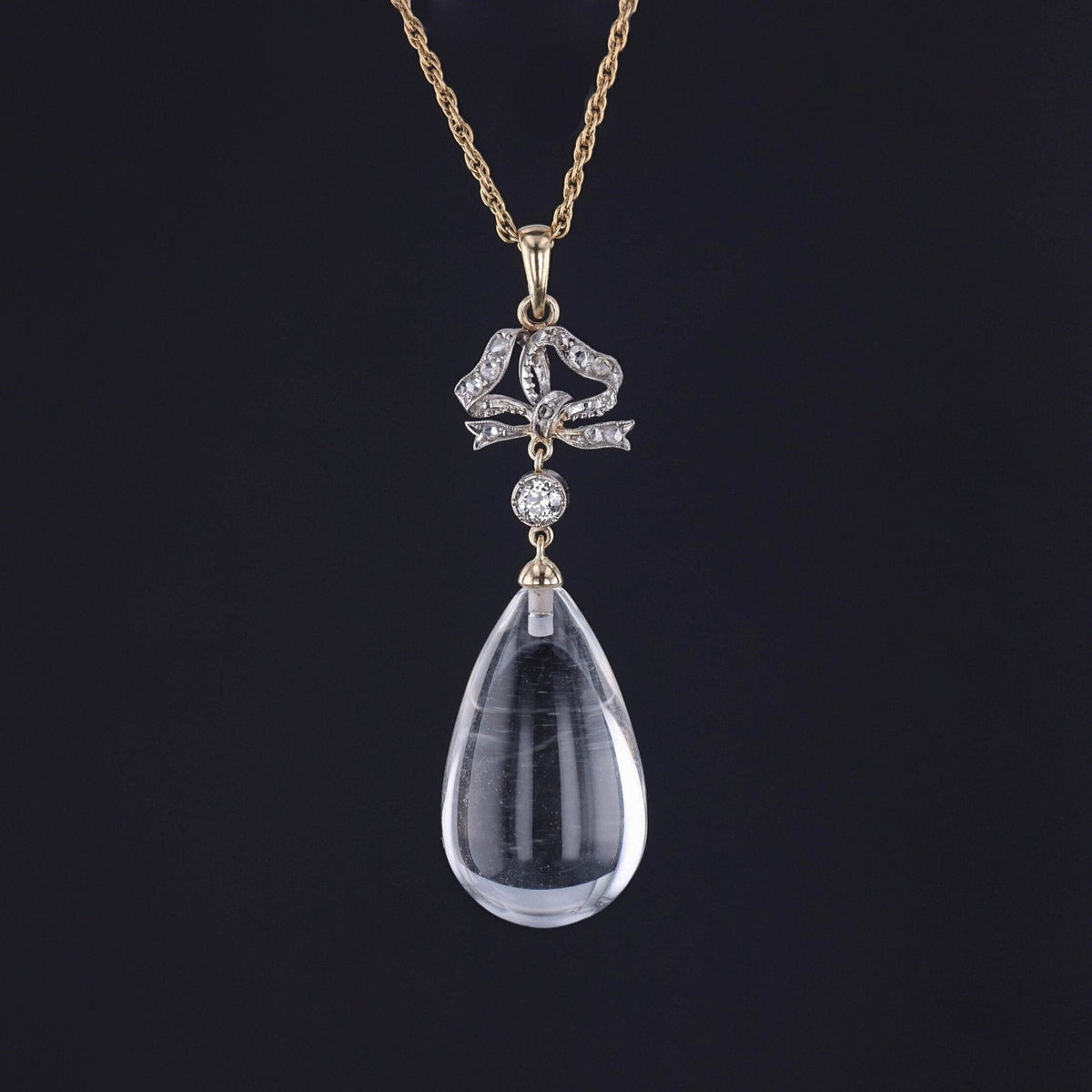 Rock Crystal and Diamond Pendant of 14k Gold - Trademark Antiques