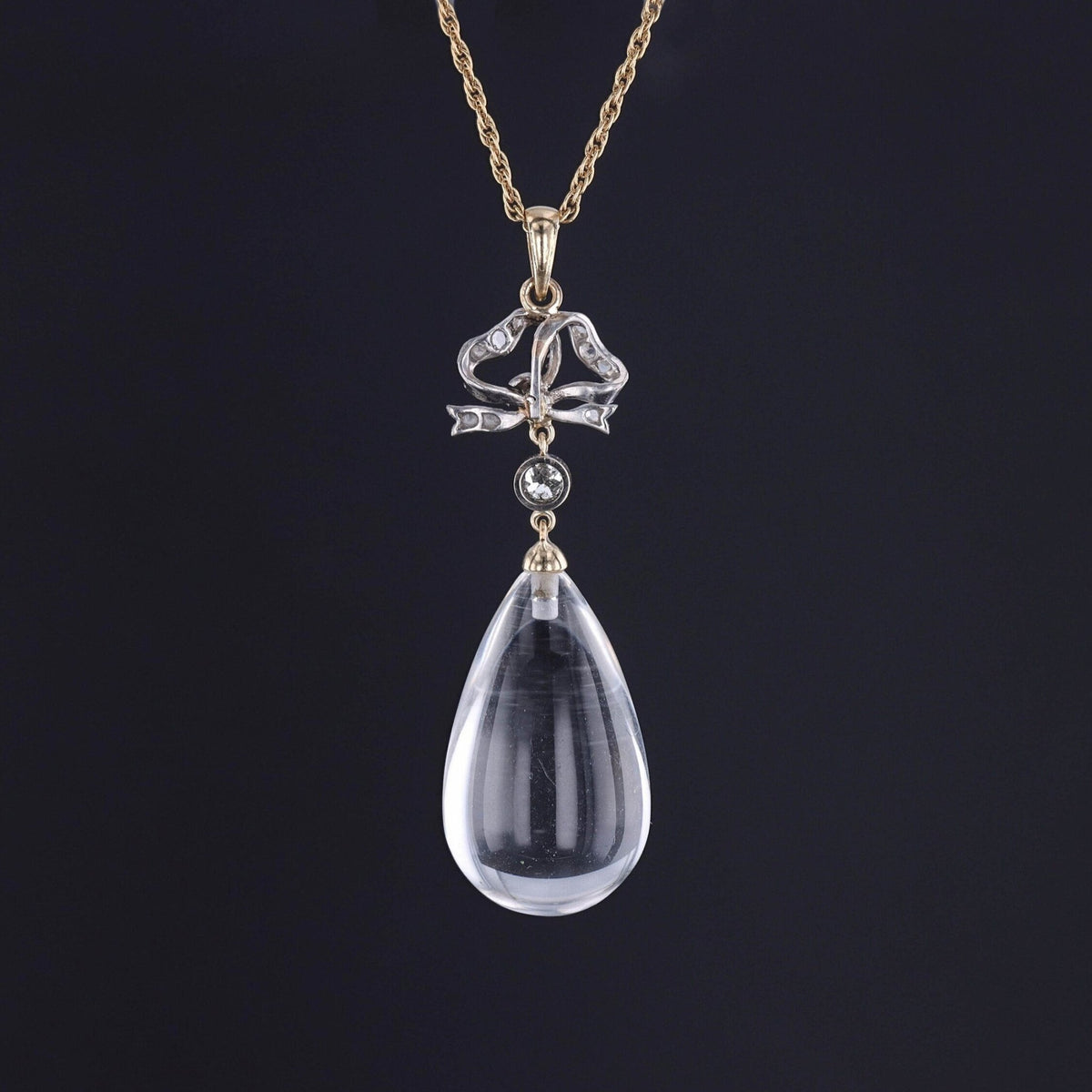 Rock Crystal and Diamond Pendant of 14k Gold - Trademark Antiques