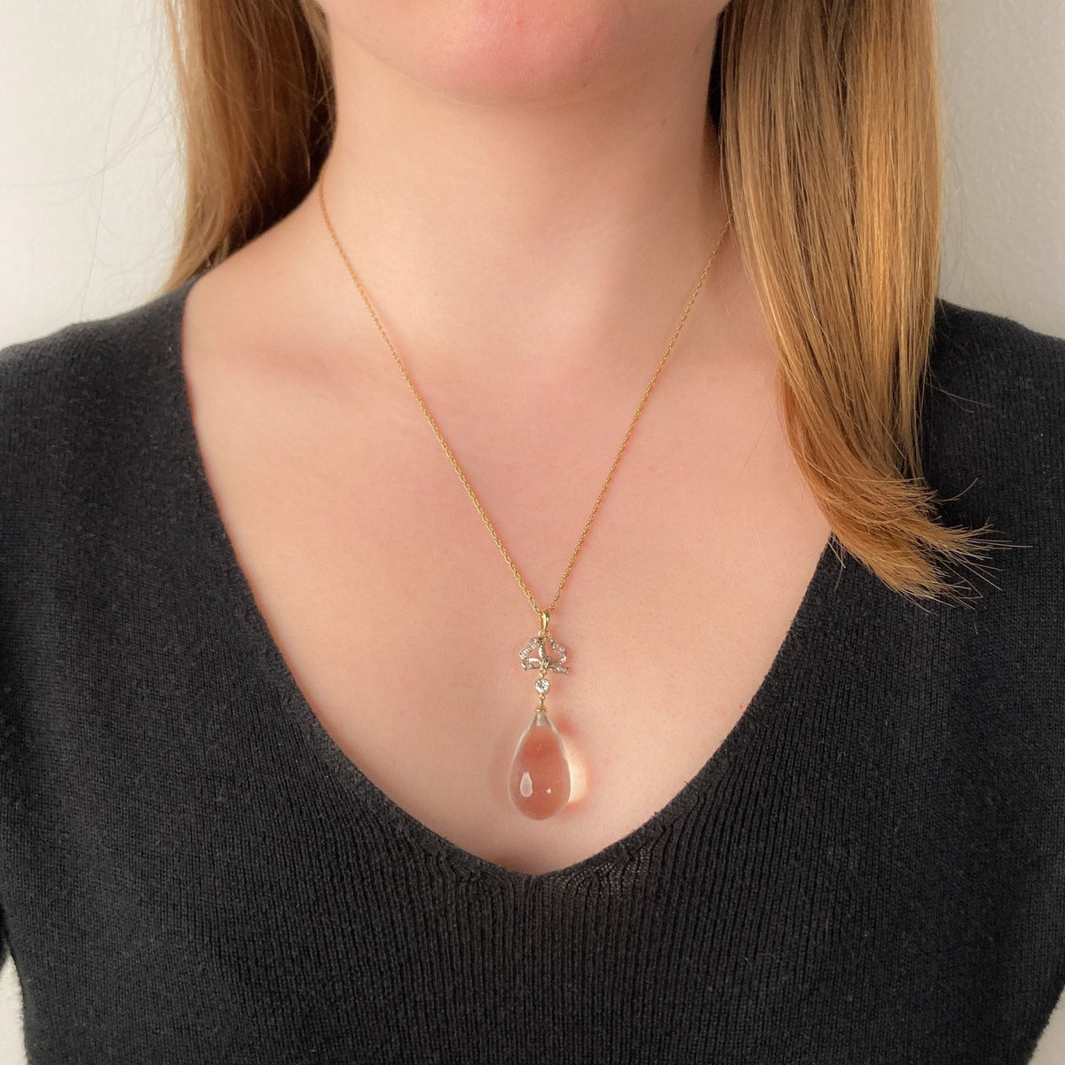 Rock Crystal and Diamond Pendant of 14k Gold - Trademark Antiques
