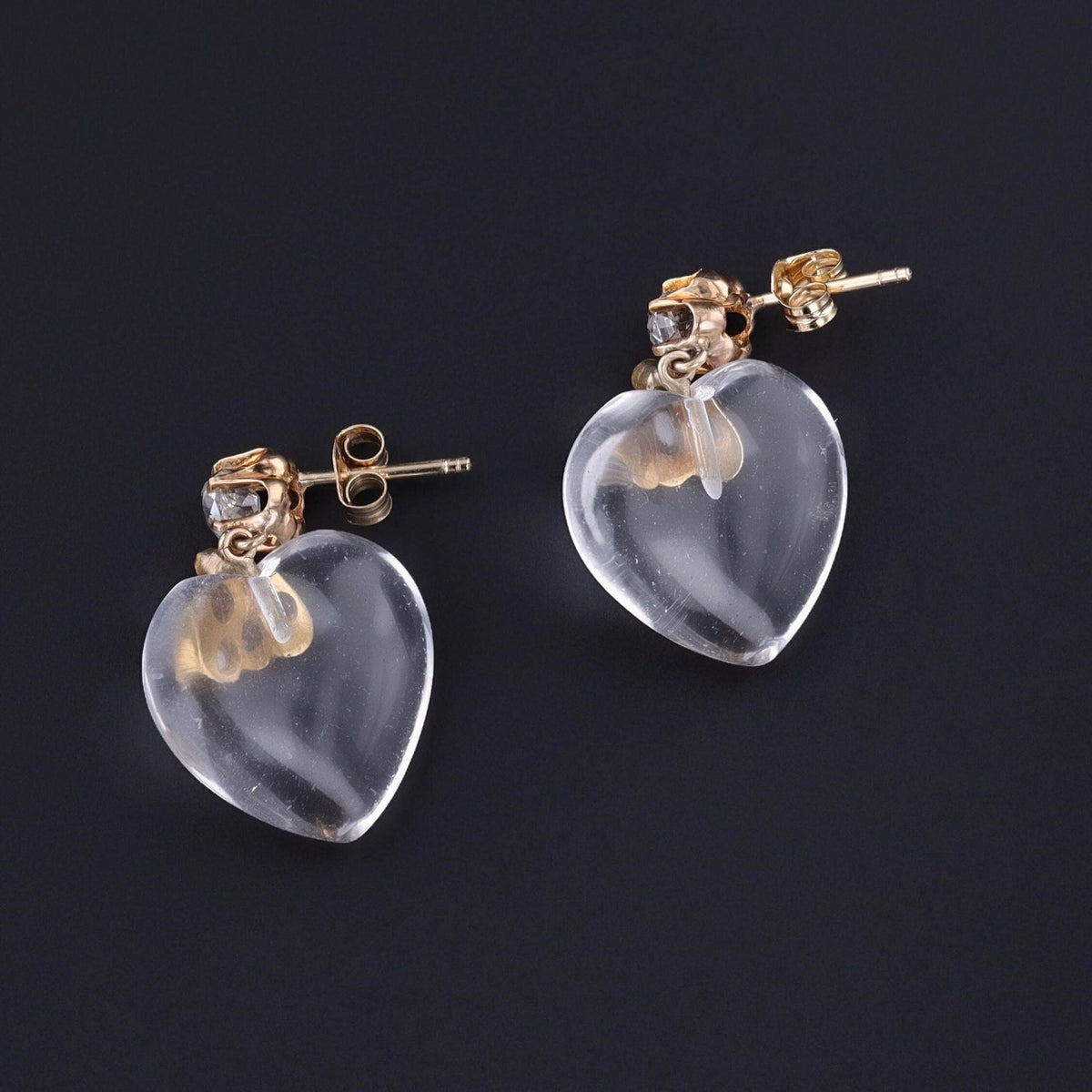 Rock Crystal Heart Earrings of 14k Gold - Trademark Antiques