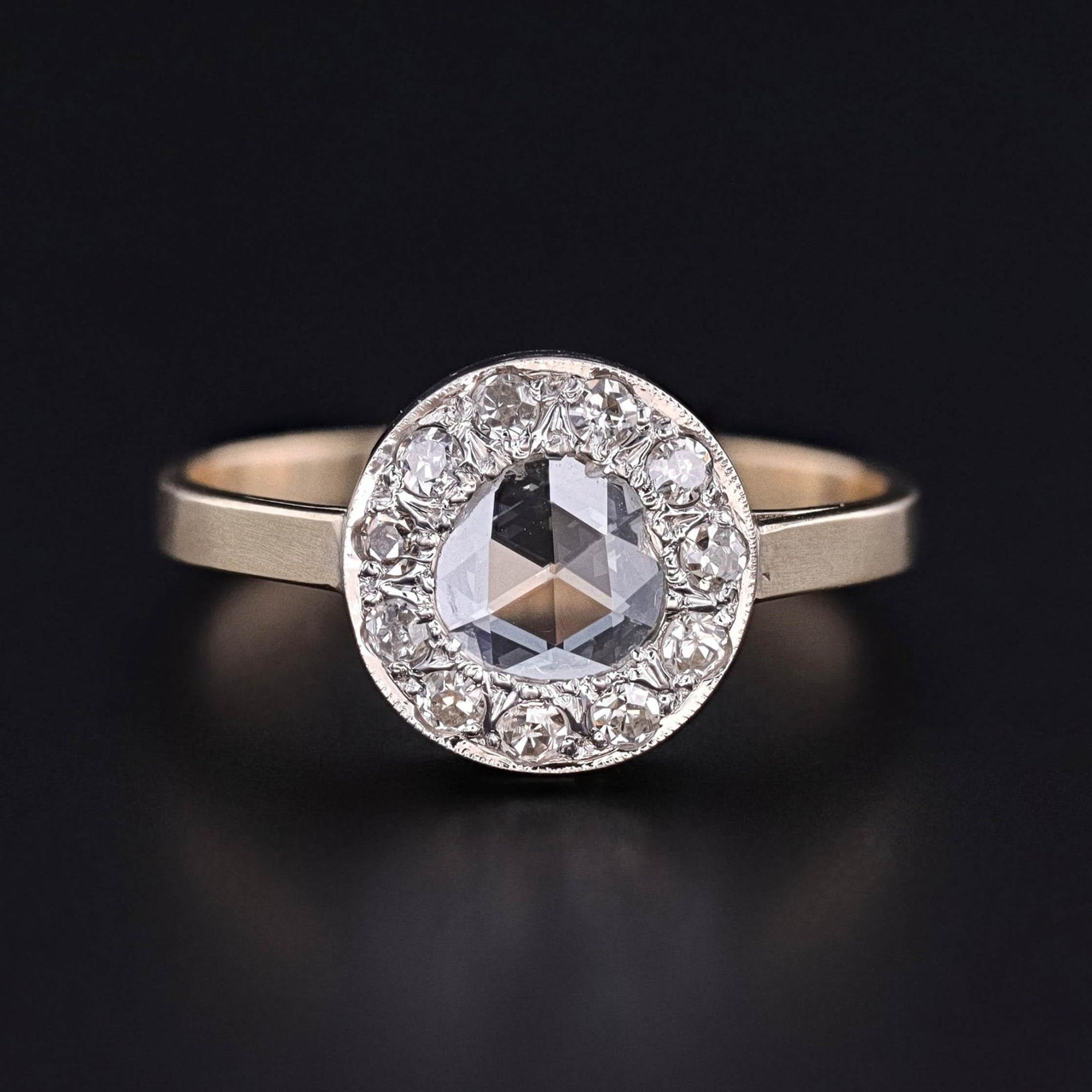 Rose Cut Diamond Ring of 14k Gold and Platinum - Trademark Antiques