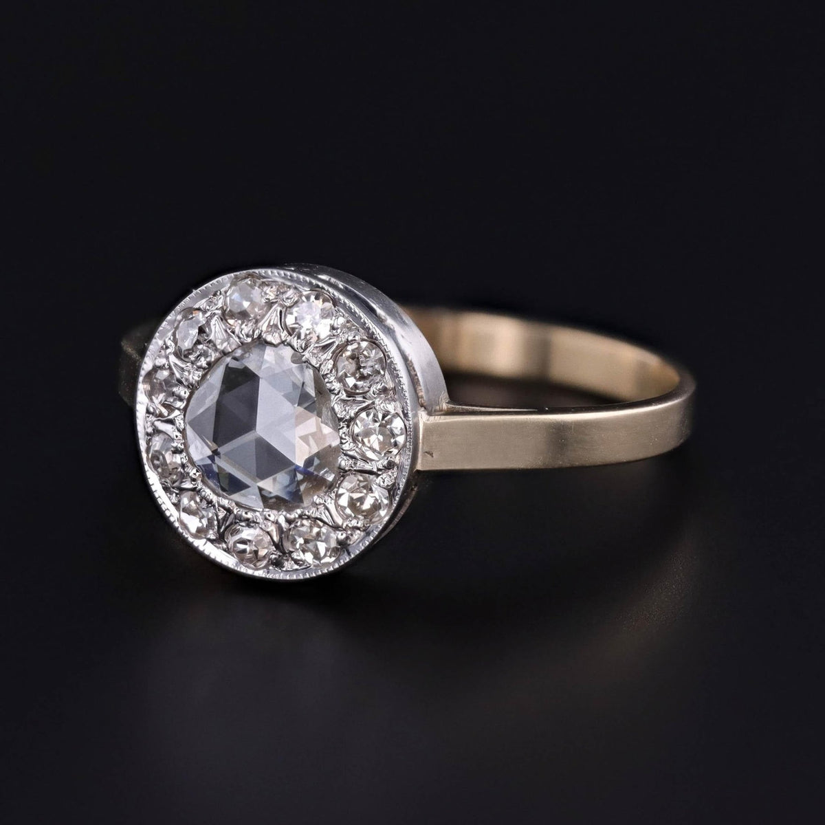 Rose Cut Diamond Ring of 14k Gold and Platinum - Trademark Antiques