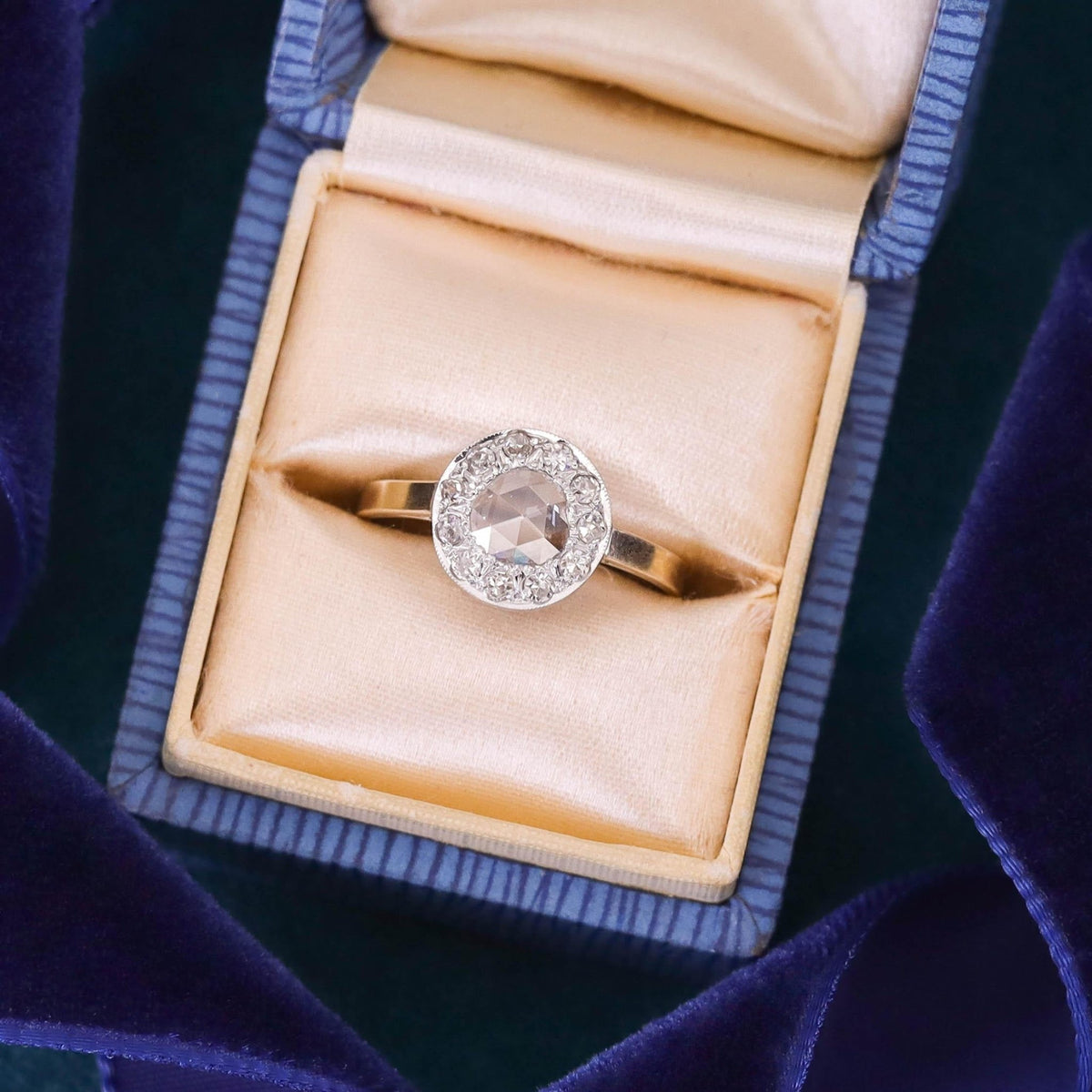 Rose Cut Diamond Ring of 14k Gold and Platinum - Trademark Antiques
