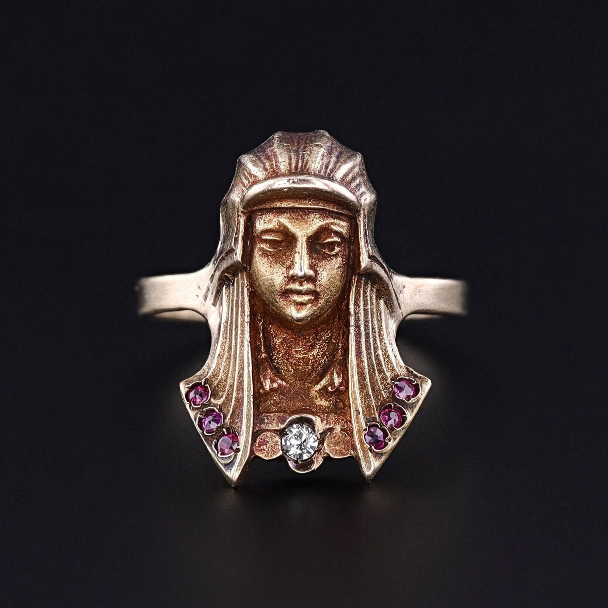 Ruby and Diamond Pharaoh Ring of 14k Gold - Trademark Antiques