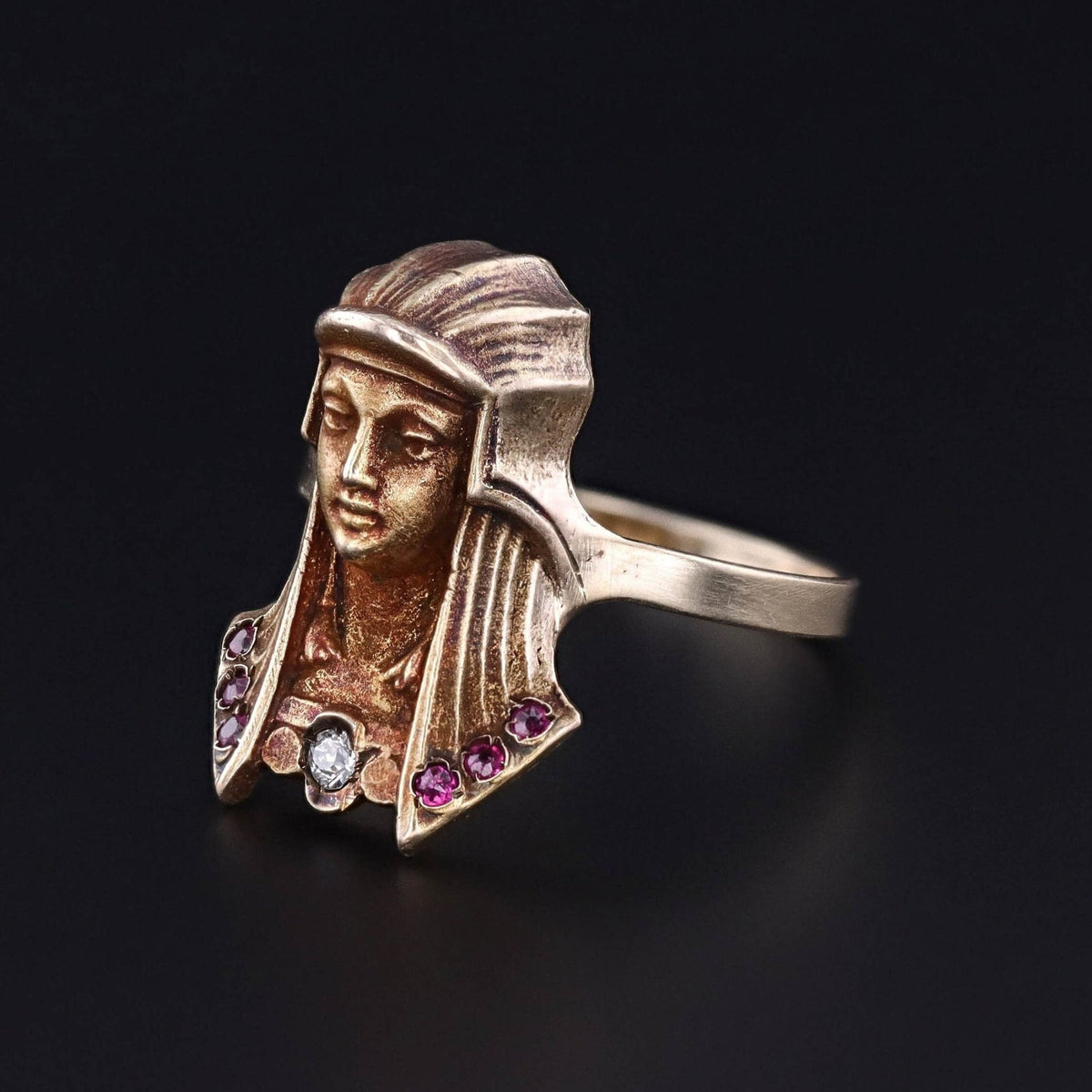 Ruby and Diamond Pharaoh Ring of 14k Gold - Trademark Antiques
