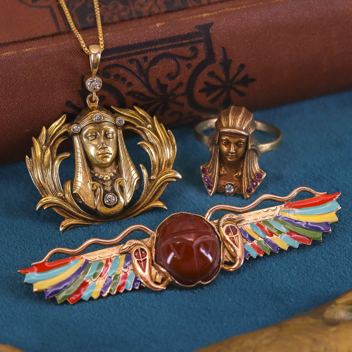 Ruby and Diamond Pharaoh Ring of 14k Gold - Trademark Antiques